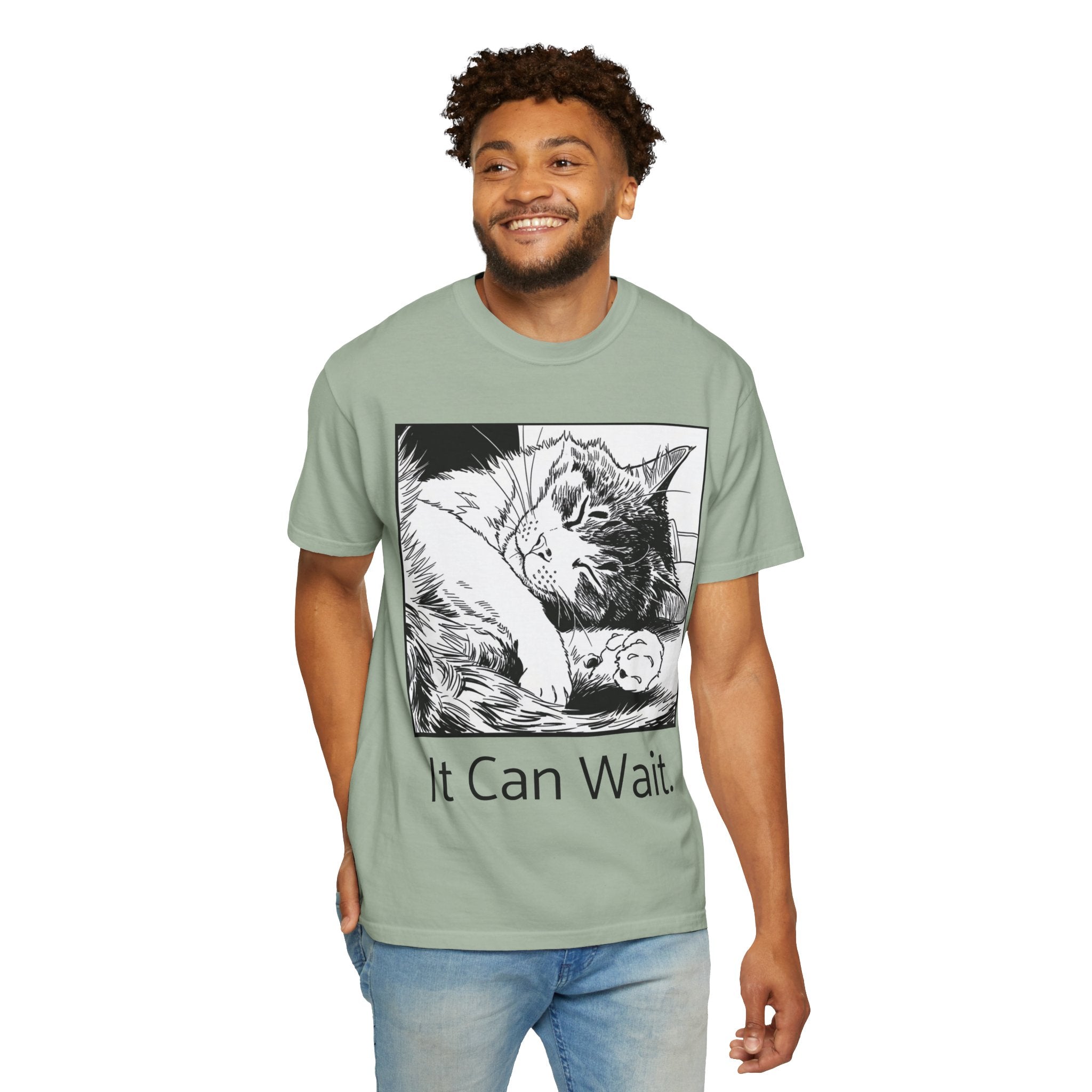 It Can Wait | Sleeping Cat Comfort Colors Tee | Funny Cat Lover Shirt | Sarcastic Cat Gift