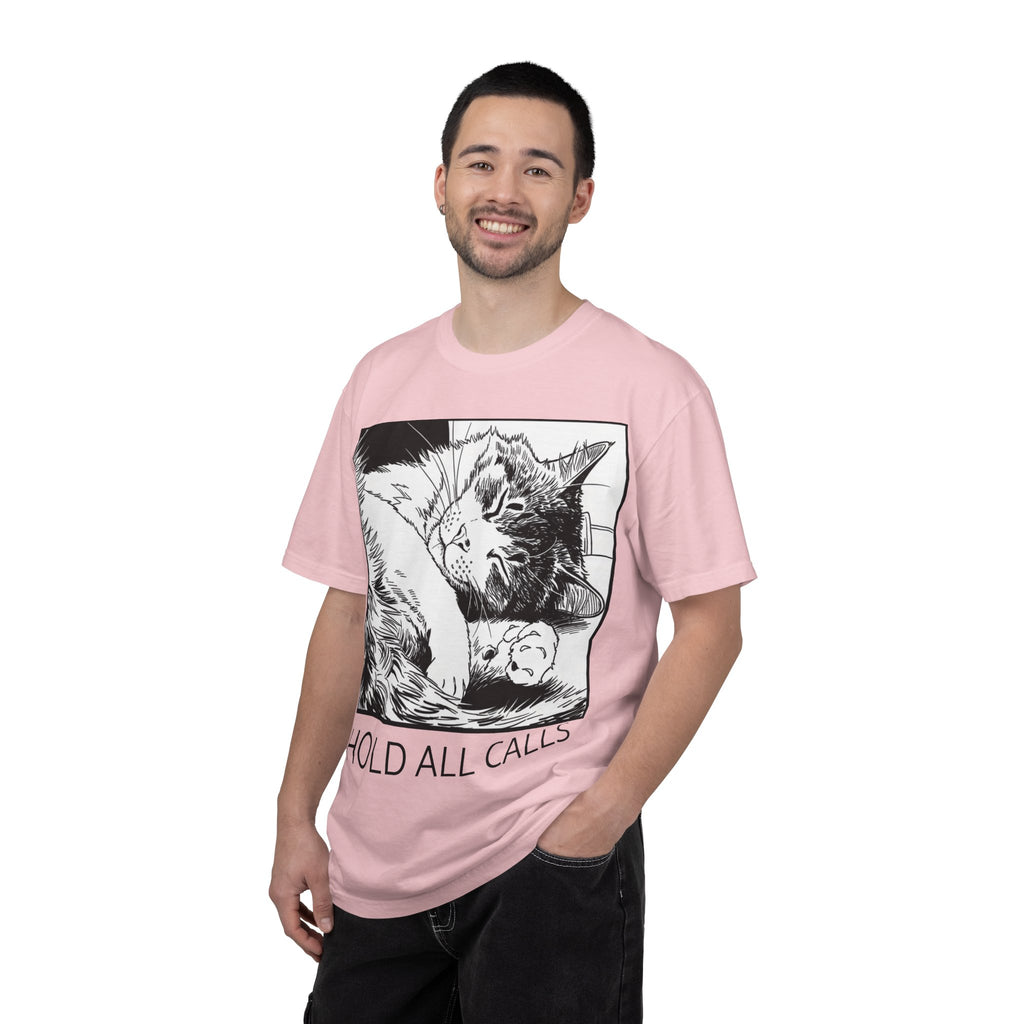 Hold All Calls Sleeping Cat Tee | Funny Cat Comfort Colors Shirt | Cat Lover Gift | Sarcastic Cat Mom Tee