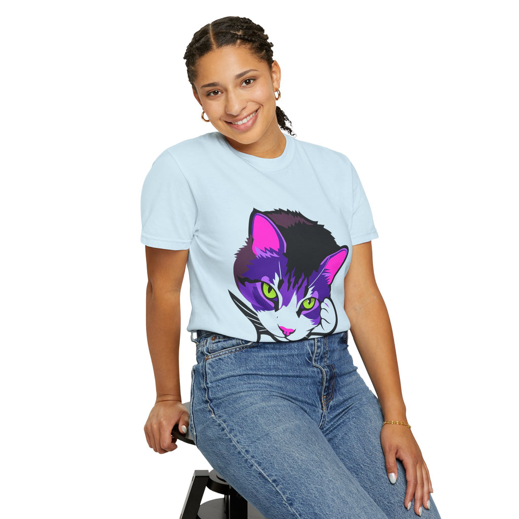 Neon Feline | Lulu Cat Face Comfort Colors Tee | Bold Neon Cat Graphic Shirt | Cat Lover Gift