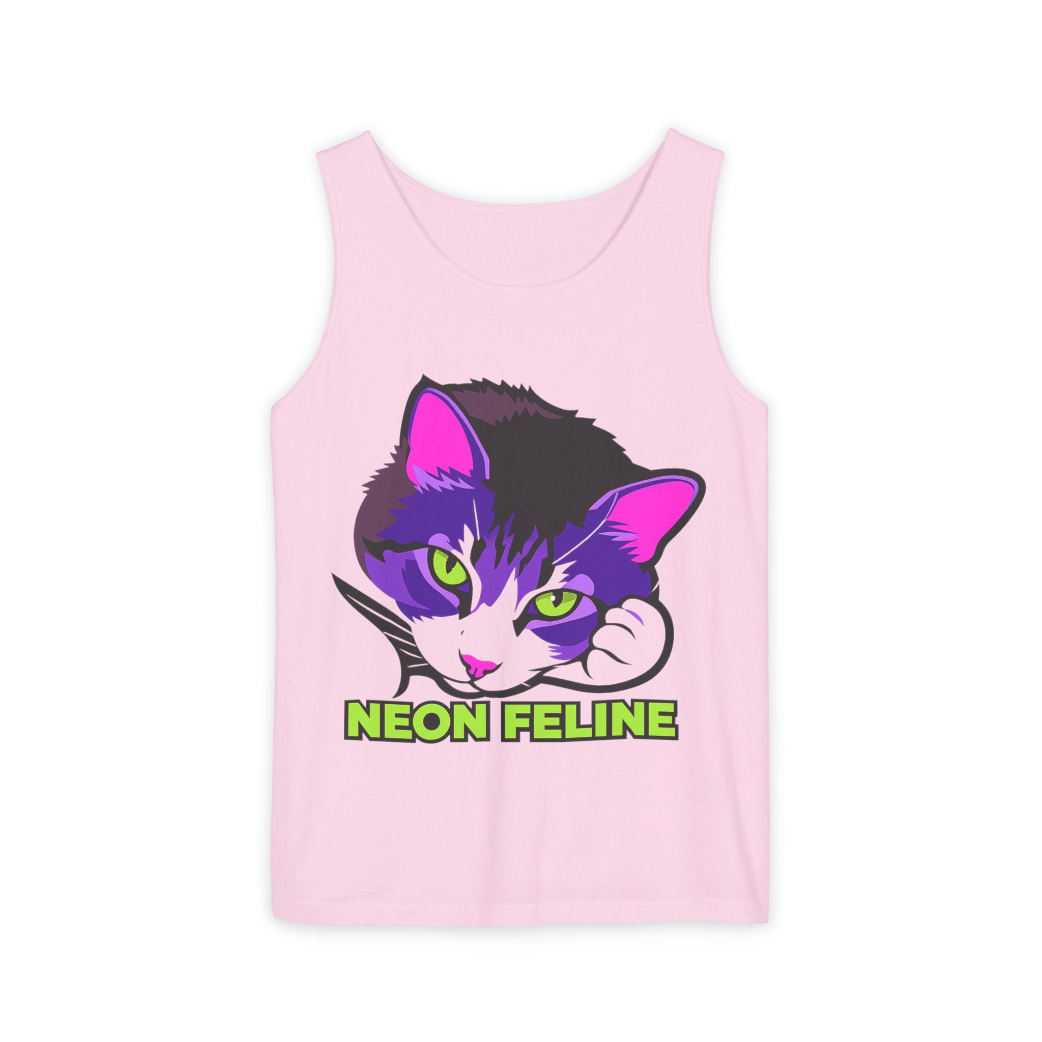 Neon Feline | Lulu Cat Face Tank | Bold Pop Art Cat Graphic | Comfort Colors Tank Top | Cat Lover Gift