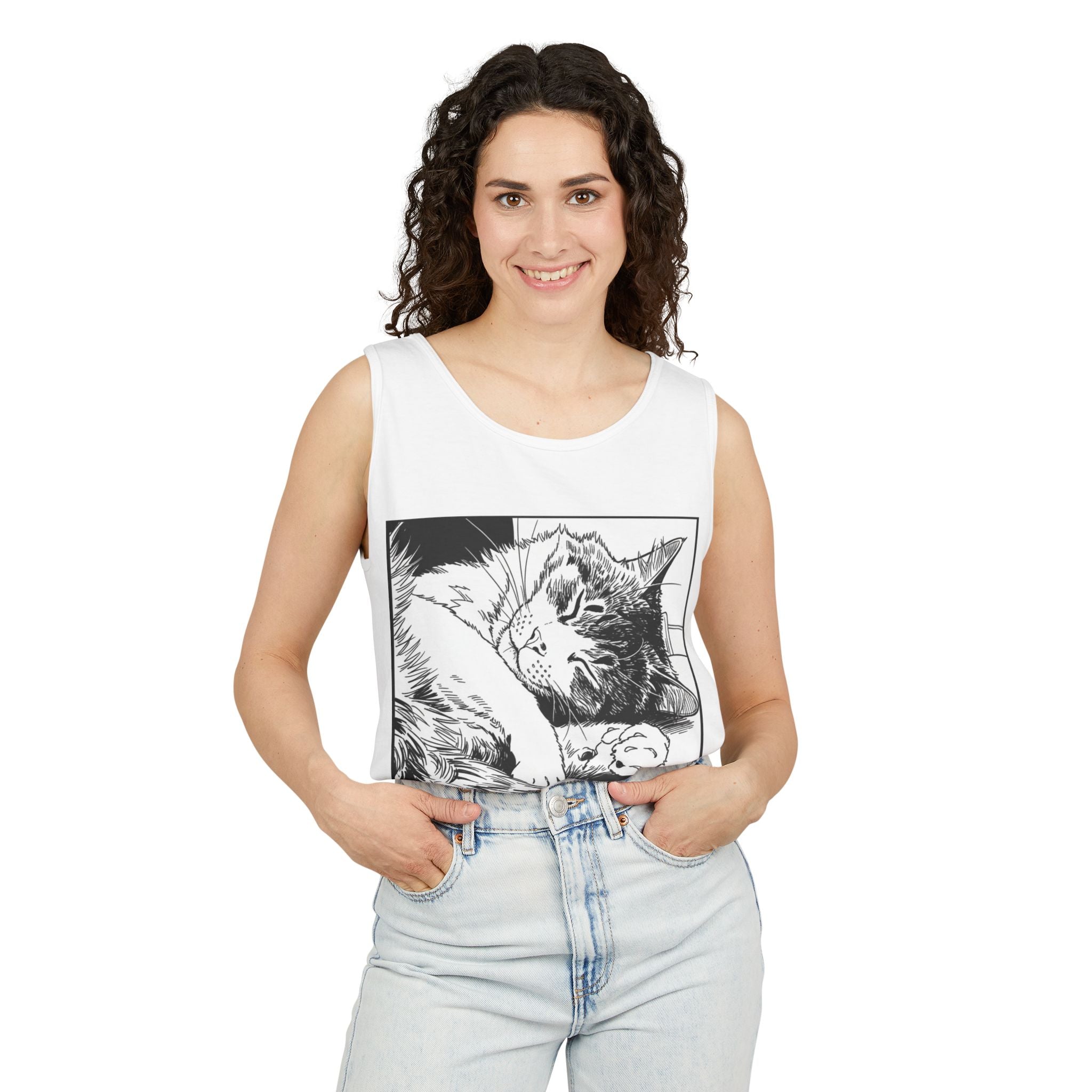 Wake Me For Dinner | Sleeping Lulu Cat Tank | Funny Cat Comfort Colors Tank Top | Cat Lover Gift