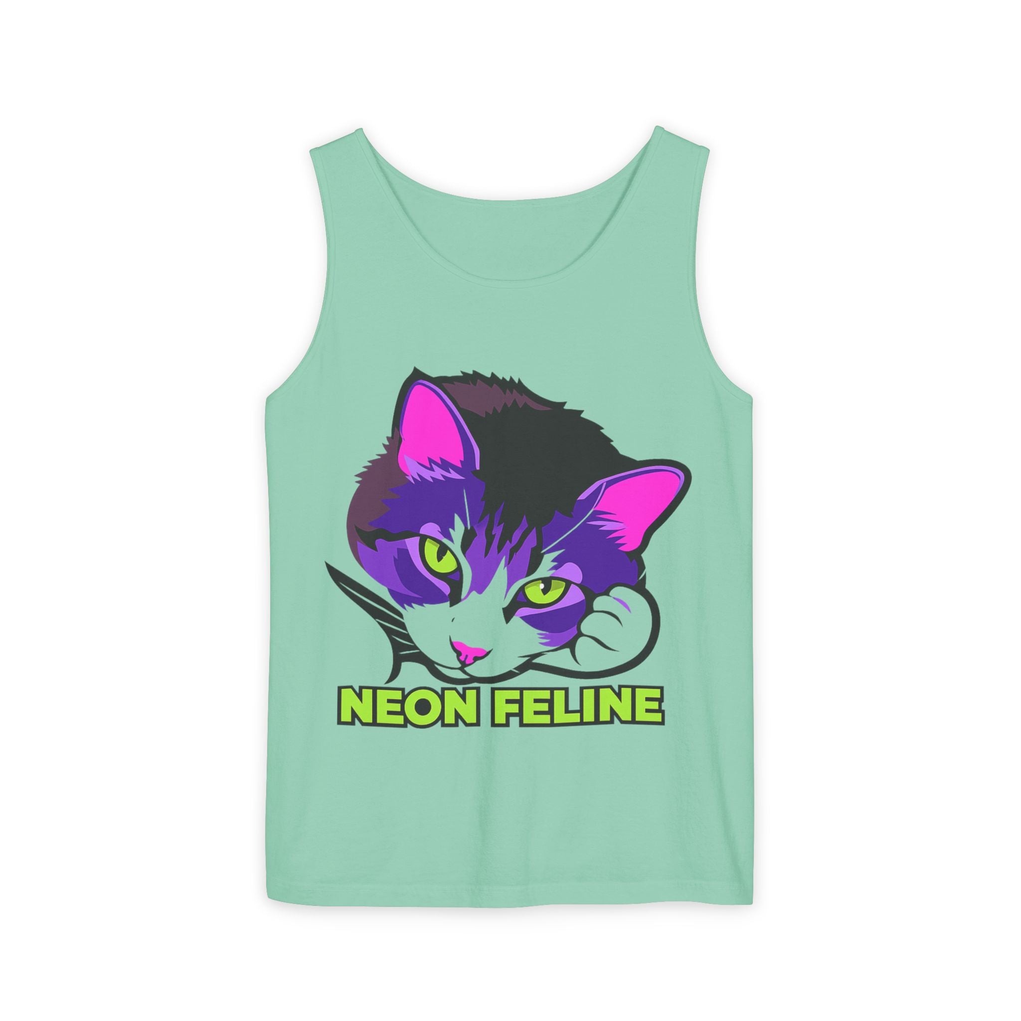 Neon Feline | Lulu Cat Face Tank | Bold Pop Art Cat Graphic | Comfort Colors Tank Top | Cat Lover Gift