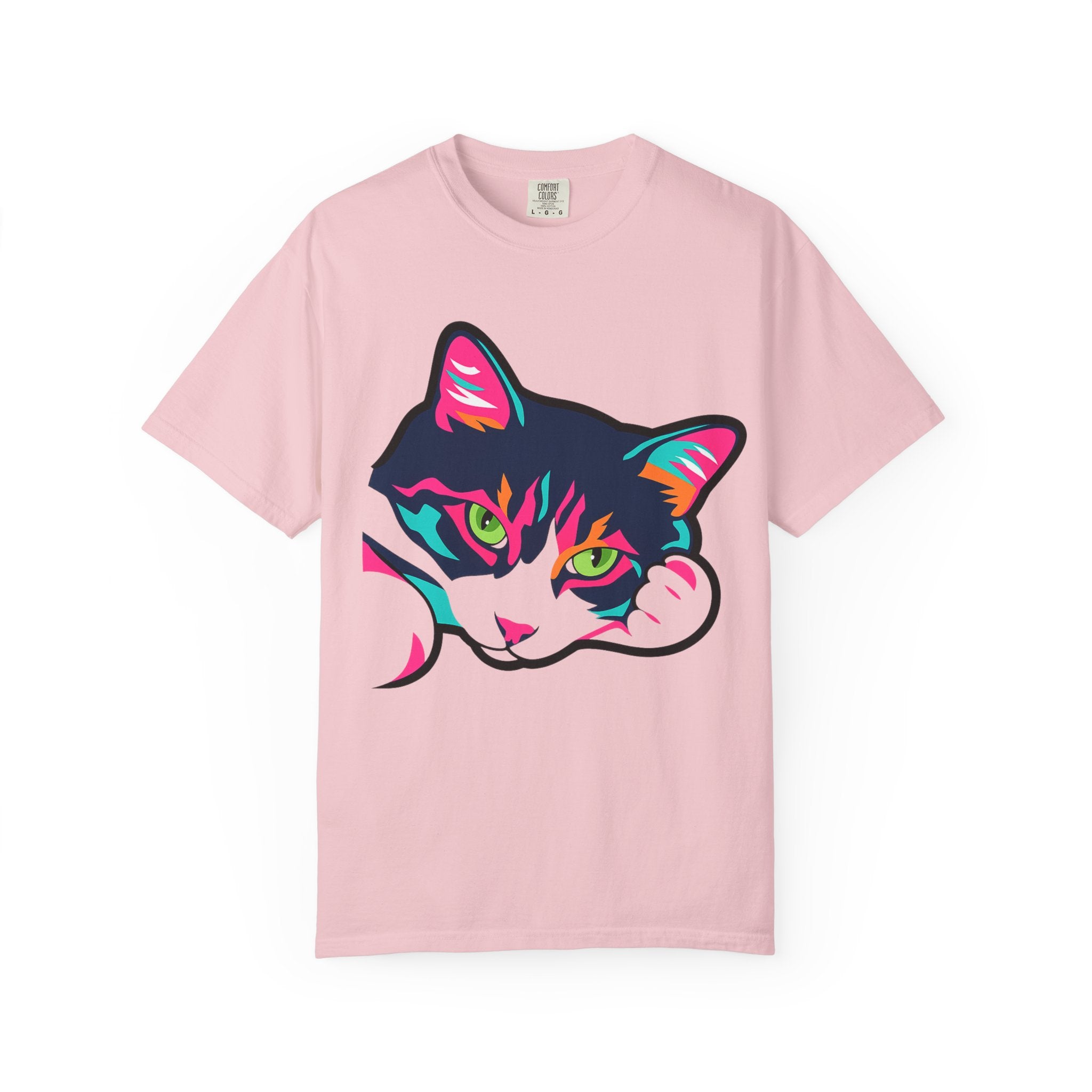 Neon Lulu Cat Face Tee | Bold Pop Art Cat Graphic | Comfort Colors Cat Lover Shirt