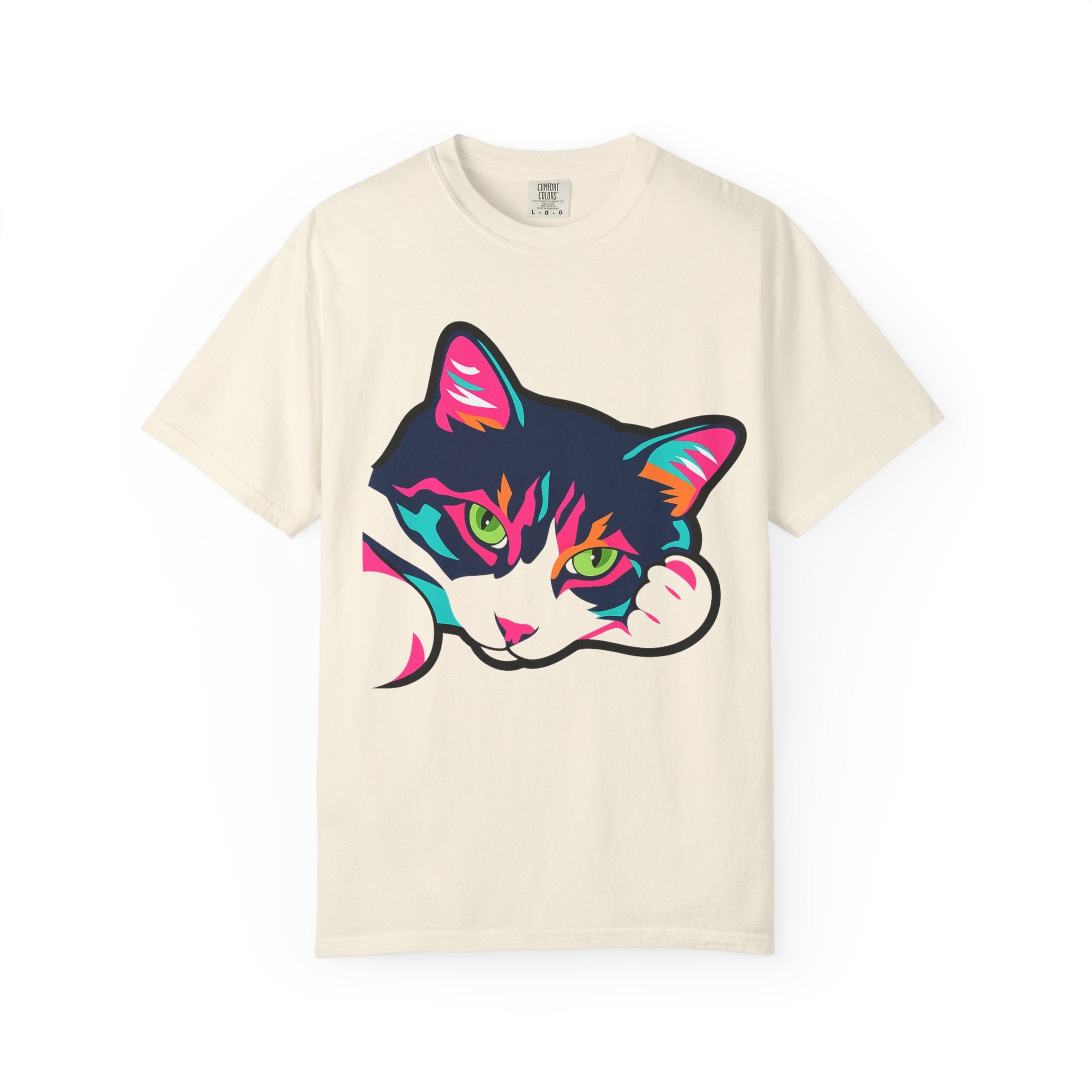 Neon Lulu Cat Face Tee | Bold Pop Art Cat Graphic | Comfort Colors Cat Lover Shirt