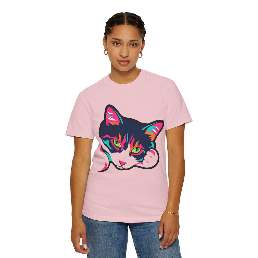 Neon Lulu Cat Face Tee | Bold Pop Art Cat Graphic | Comfort Colors Cat Lover Shirt