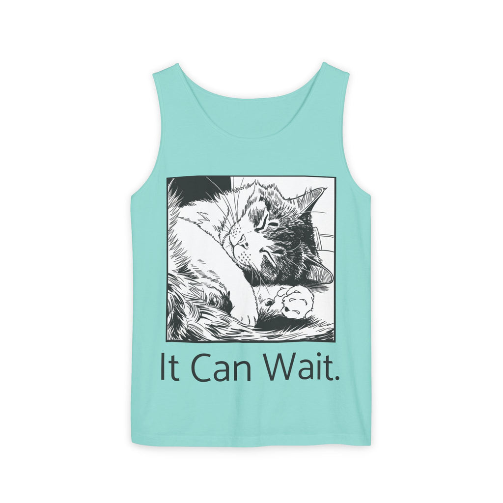 It Can Wait | Sleeping Cat Tank Top | Funny Cat Comfort Colors Tank | Sarcastic Cat Lover Gift