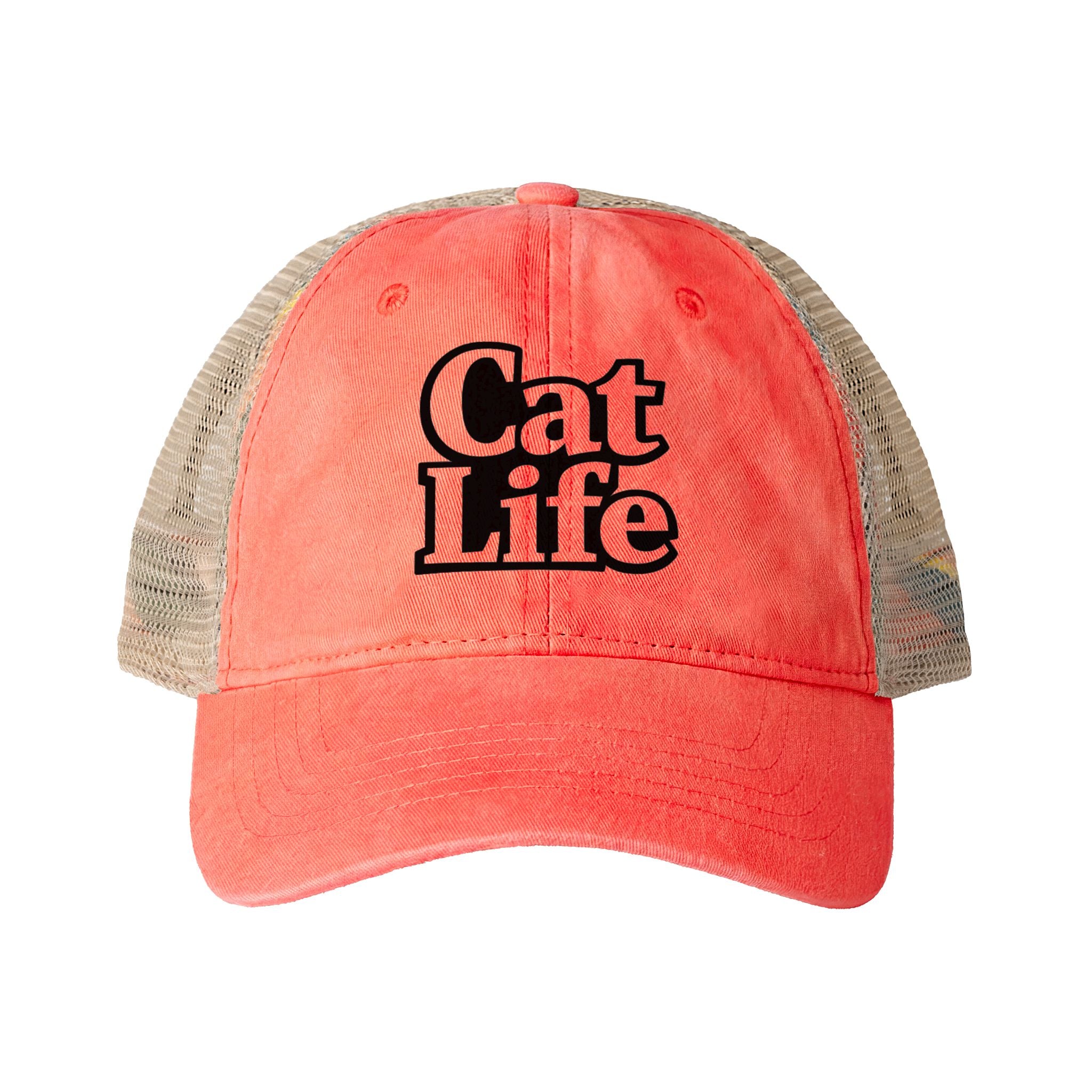 Cat Life - Mesh Back Ponytail Cap | Washed Cotton Twill | Snapback | Cat Mom Hat - Women's Washed Mesh-Back Cap