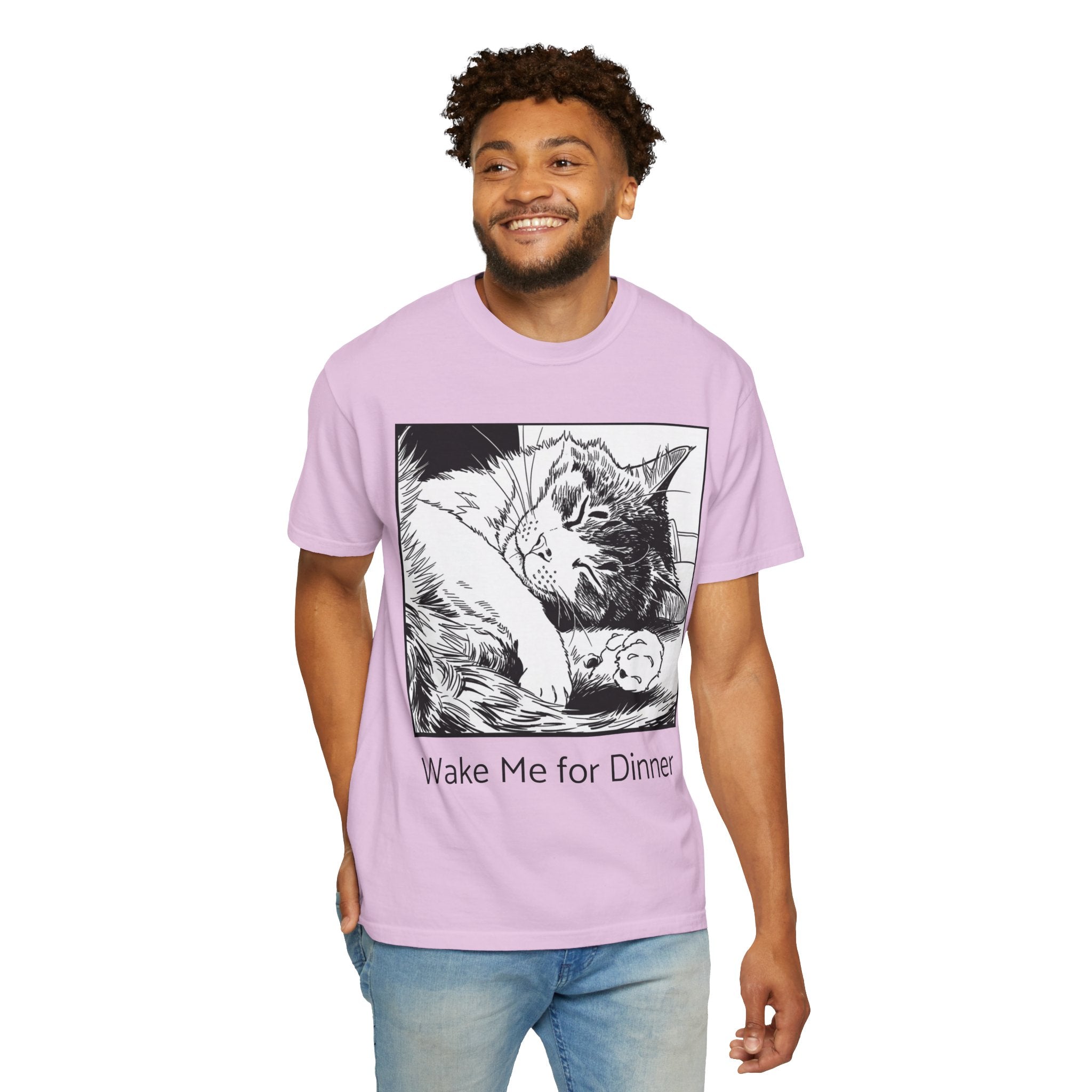 Wake Me for Dinner | Sleeping Lulu Cat Tee | Funny Cat Comfort Colors Shirt | Cat Lover Gift