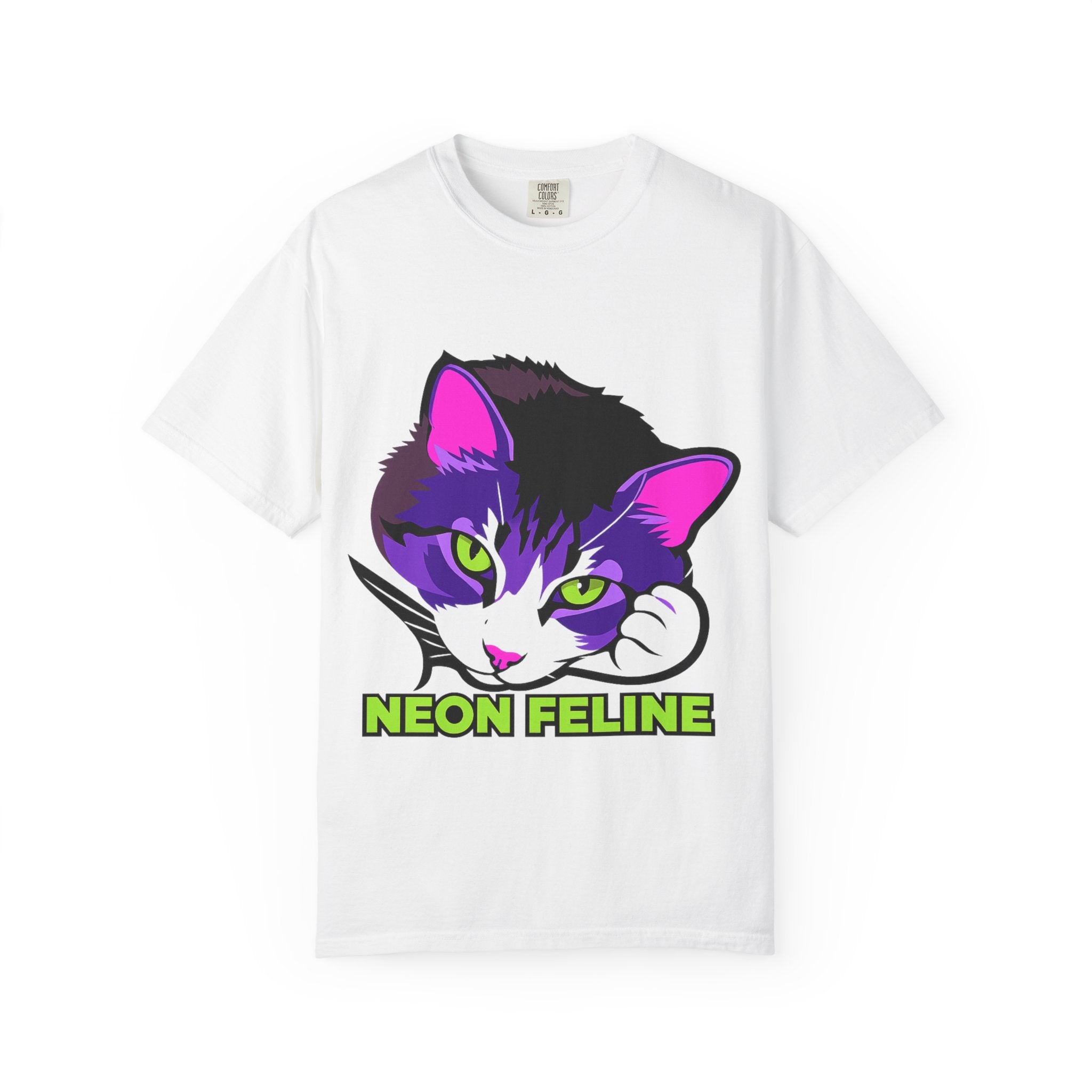 Neon Feline | Lulu Cat Face Comfort Colors Tee | Bold Neon Cat Graphic Shirt | Cat Lover Gift