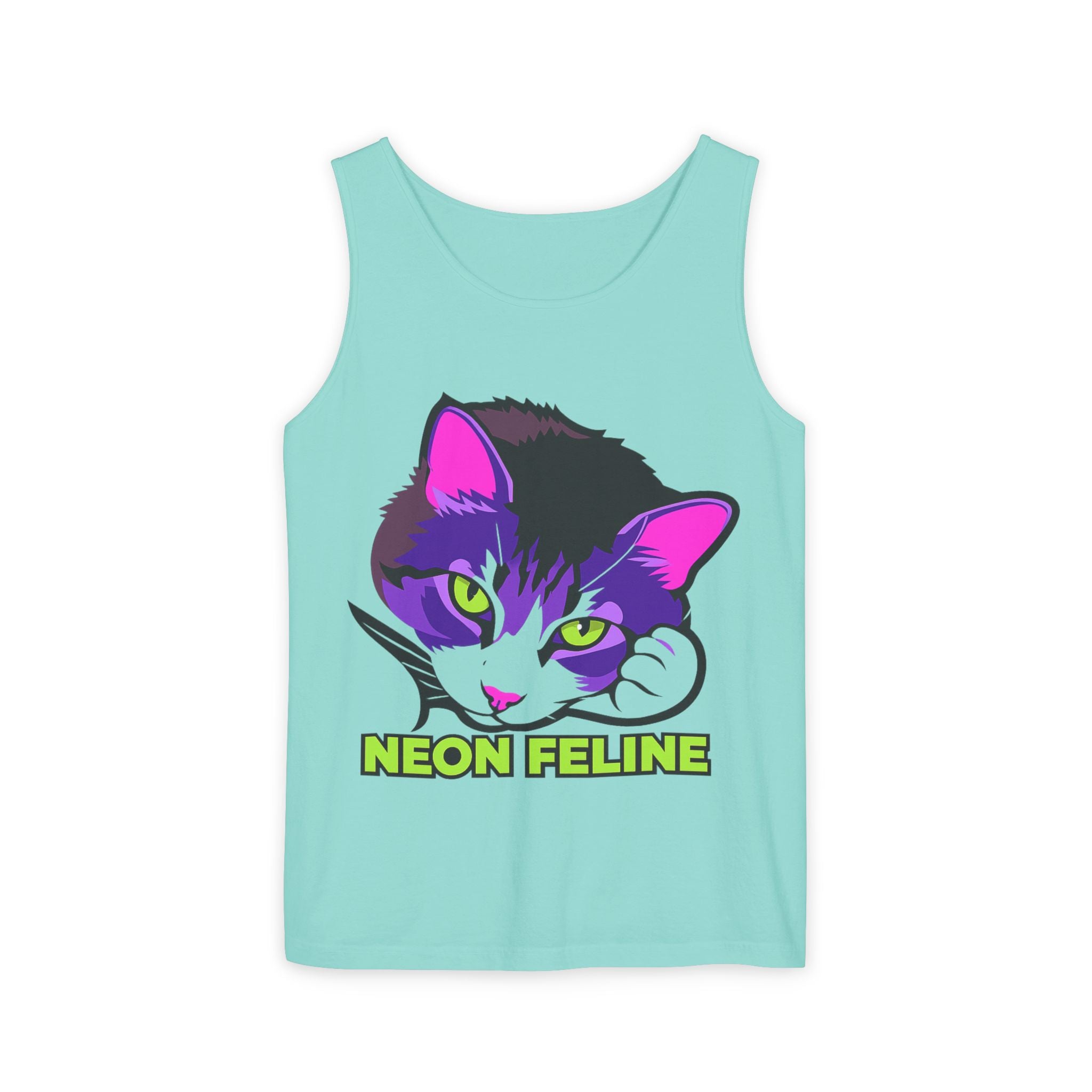 Neon Feline | Lulu Cat Face Tank | Bold Pop Art Cat Graphic | Comfort Colors Tank Top | Cat Lover Gift