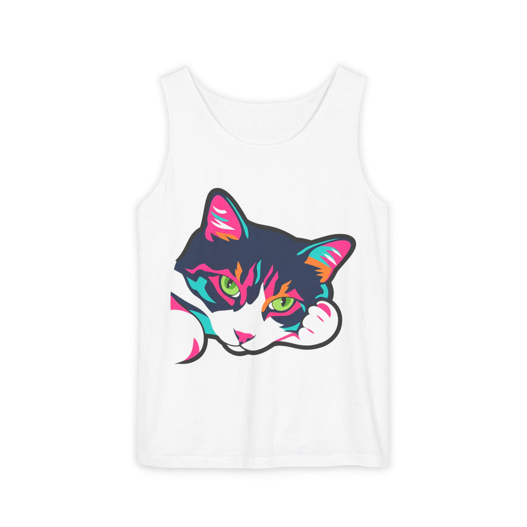 Neon Lulu Cat Face Tank | Bold Pop Art Cat Graphic | Comfort Colors Tank Top | Cat Lover Gift