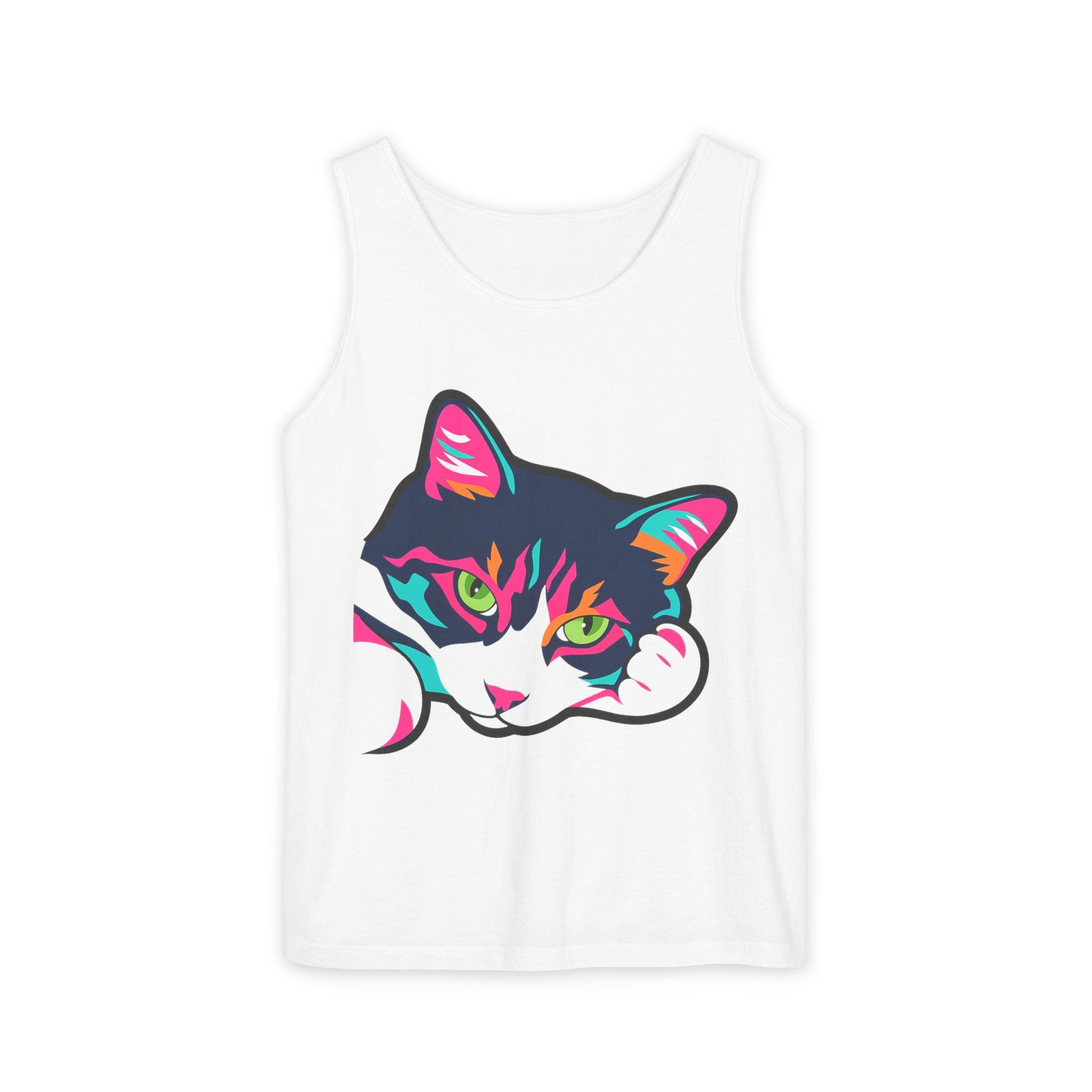 Neon Lulu Cat Face Tank | Bold Pop Art Cat Graphic | Comfort Colors Tank Top | Cat Lover Gift