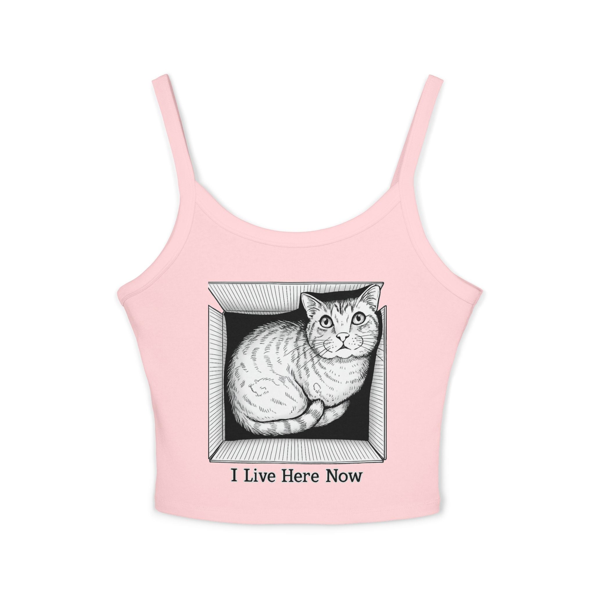 I Live Here Now Cat in Box Tank Top | Funny Floyd Illustration | Cat Lover Gift