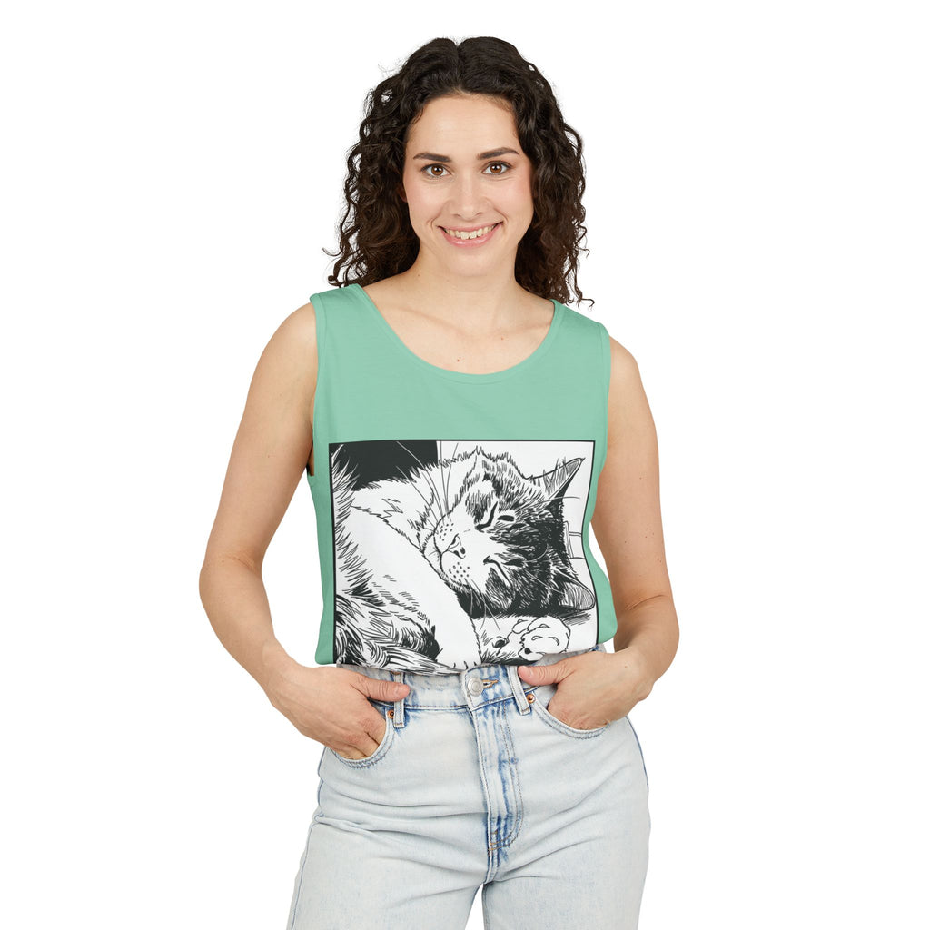 Wake Me For Dinner | Sleeping Lulu Cat Tank | Funny Cat Comfort Colors Tank Top | Cat Lover Gift