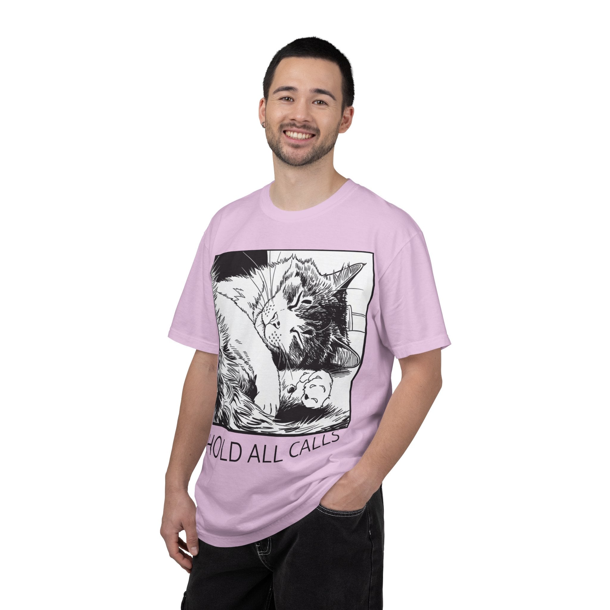 Hold All Calls Sleeping Cat Tee | Funny Cat Comfort Colors Shirt | Cat Lover Gift | Sarcastic Cat Mom Tee