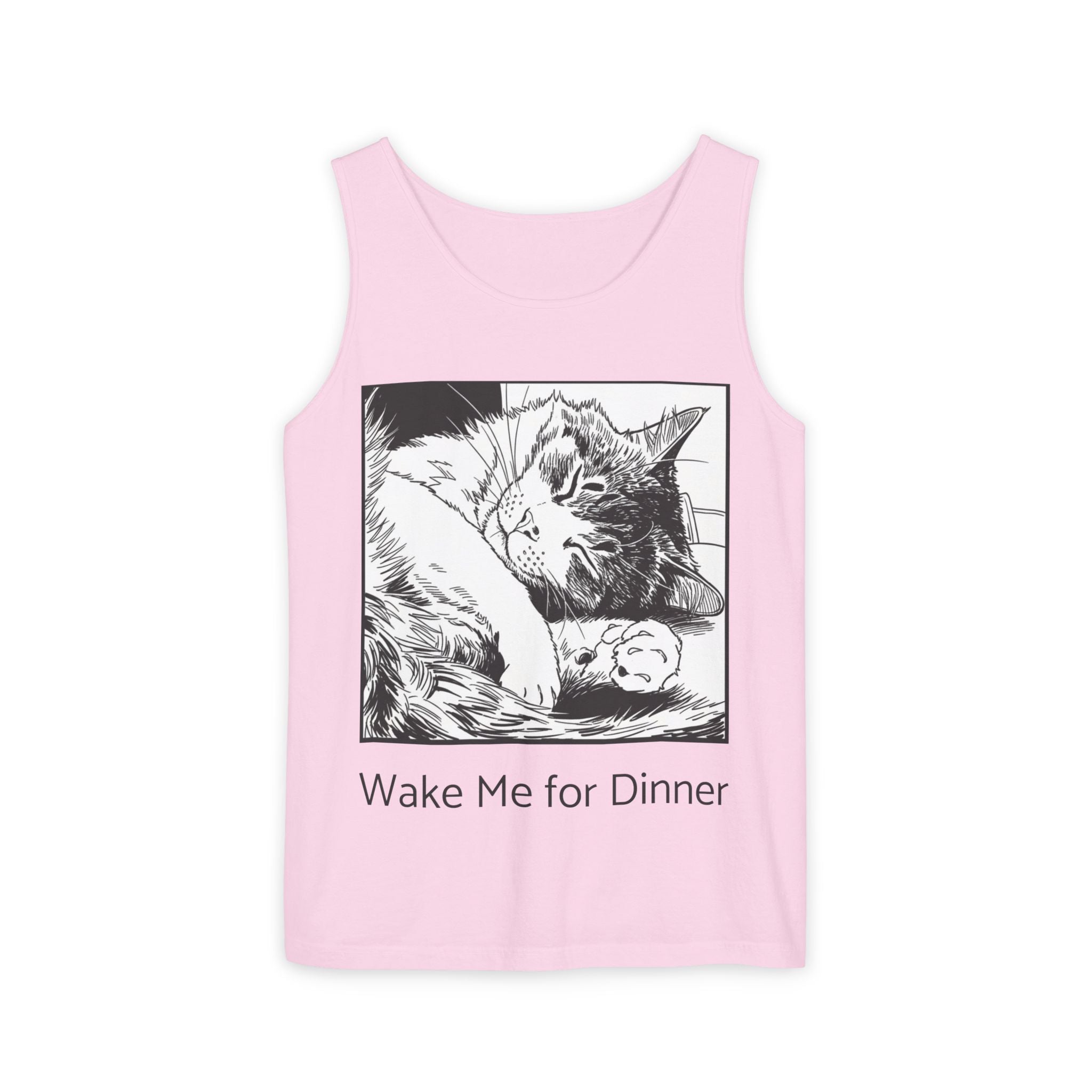 Wake Me For Dinner | Sleeping Lulu Cat Tank | Funny Cat Comfort Colors Tank Top | Cat Lover Gift