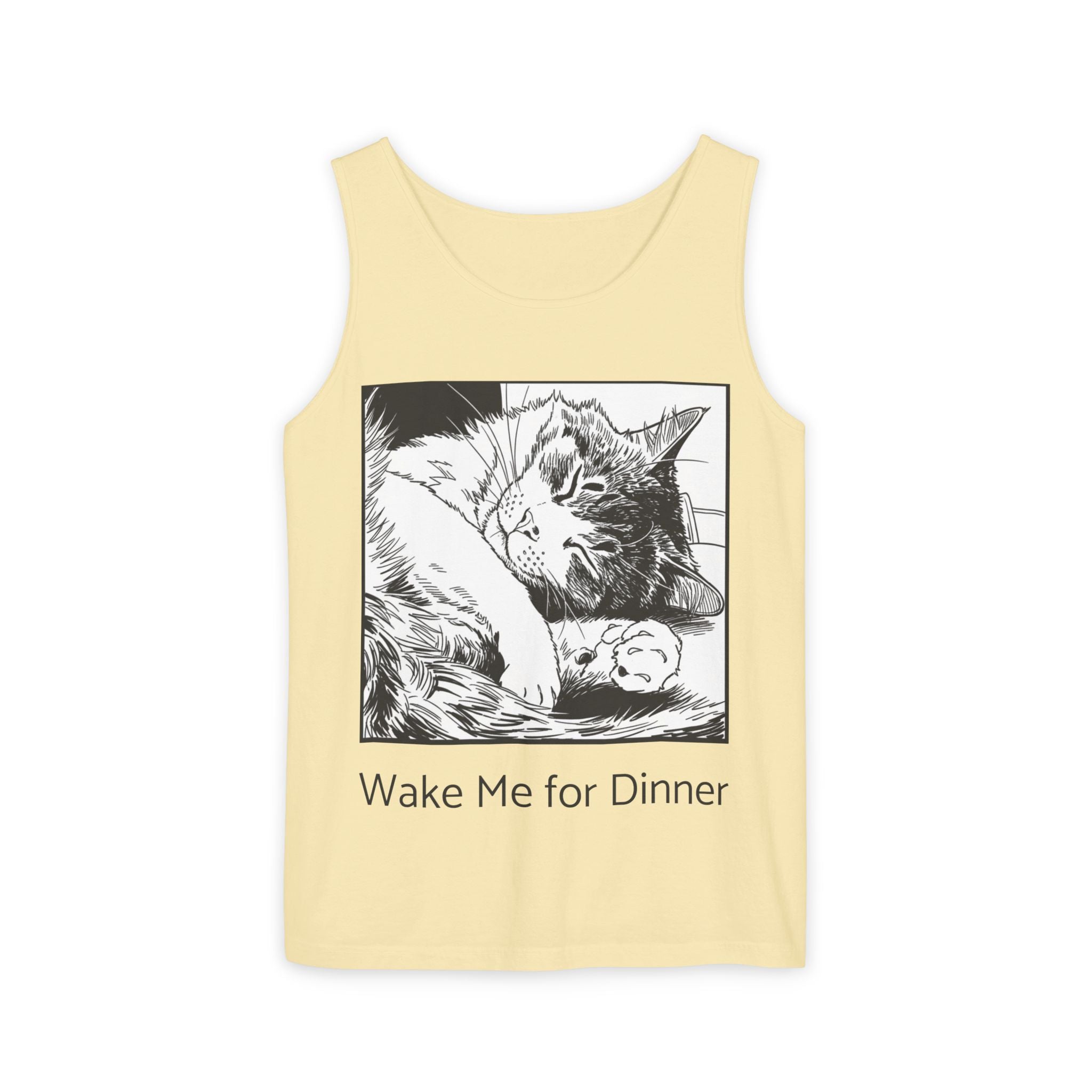 Wake Me For Dinner | Sleeping Lulu Cat Tank | Funny Cat Comfort Colors Tank Top | Cat Lover Gift