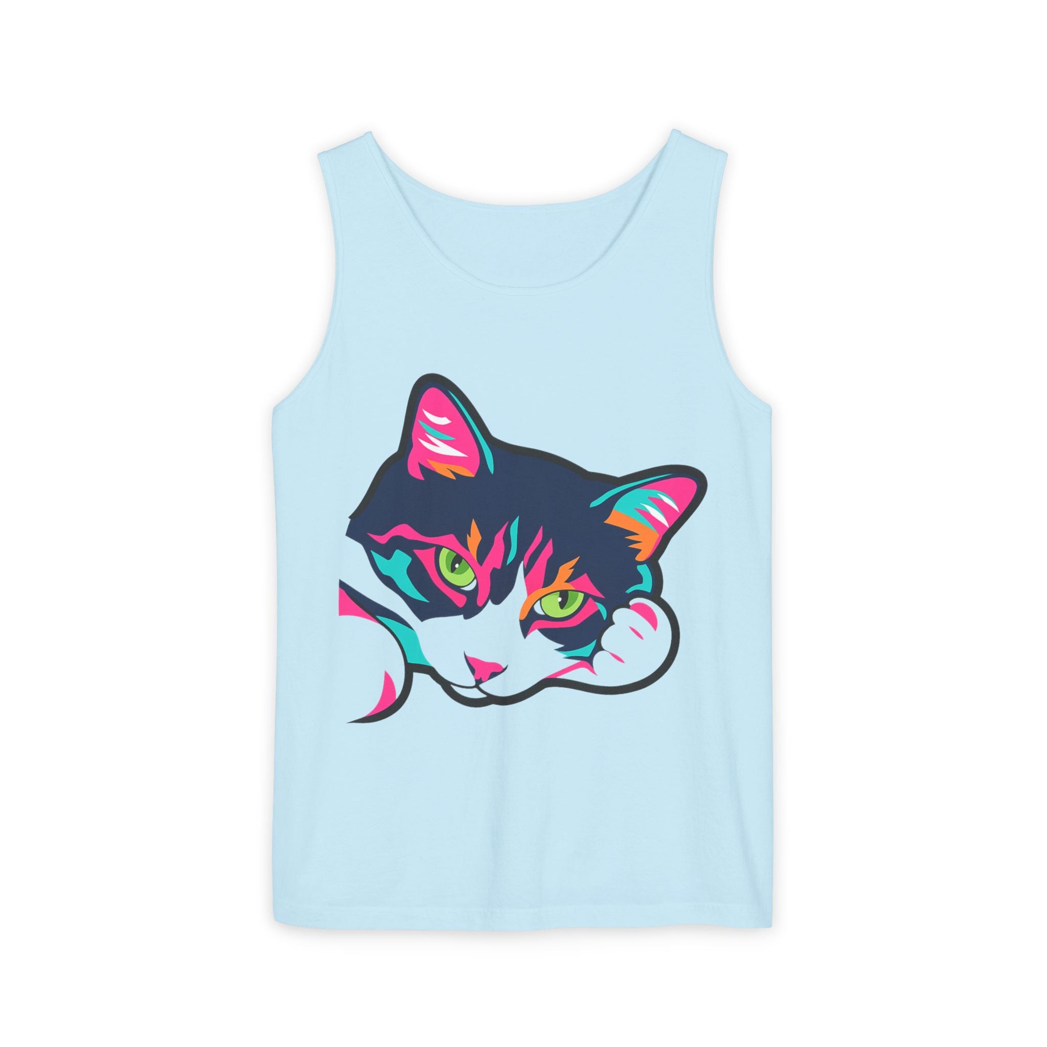 Neon Lulu Cat Face Tank | Bold Pop Art Cat Graphic | Comfort Colors Tank Top | Cat Lover Gift