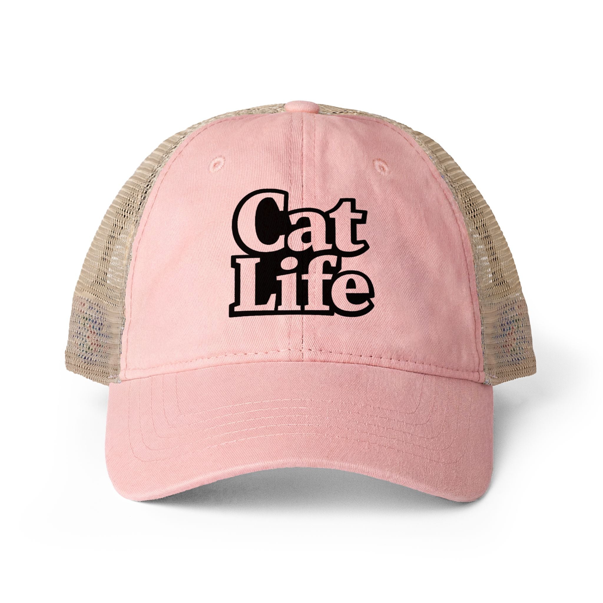 Cat Life - Mesh Back Ponytail Cap | Washed Cotton Twill | Snapback | Cat Mom Hat - Women's Washed Mesh-Back Cap