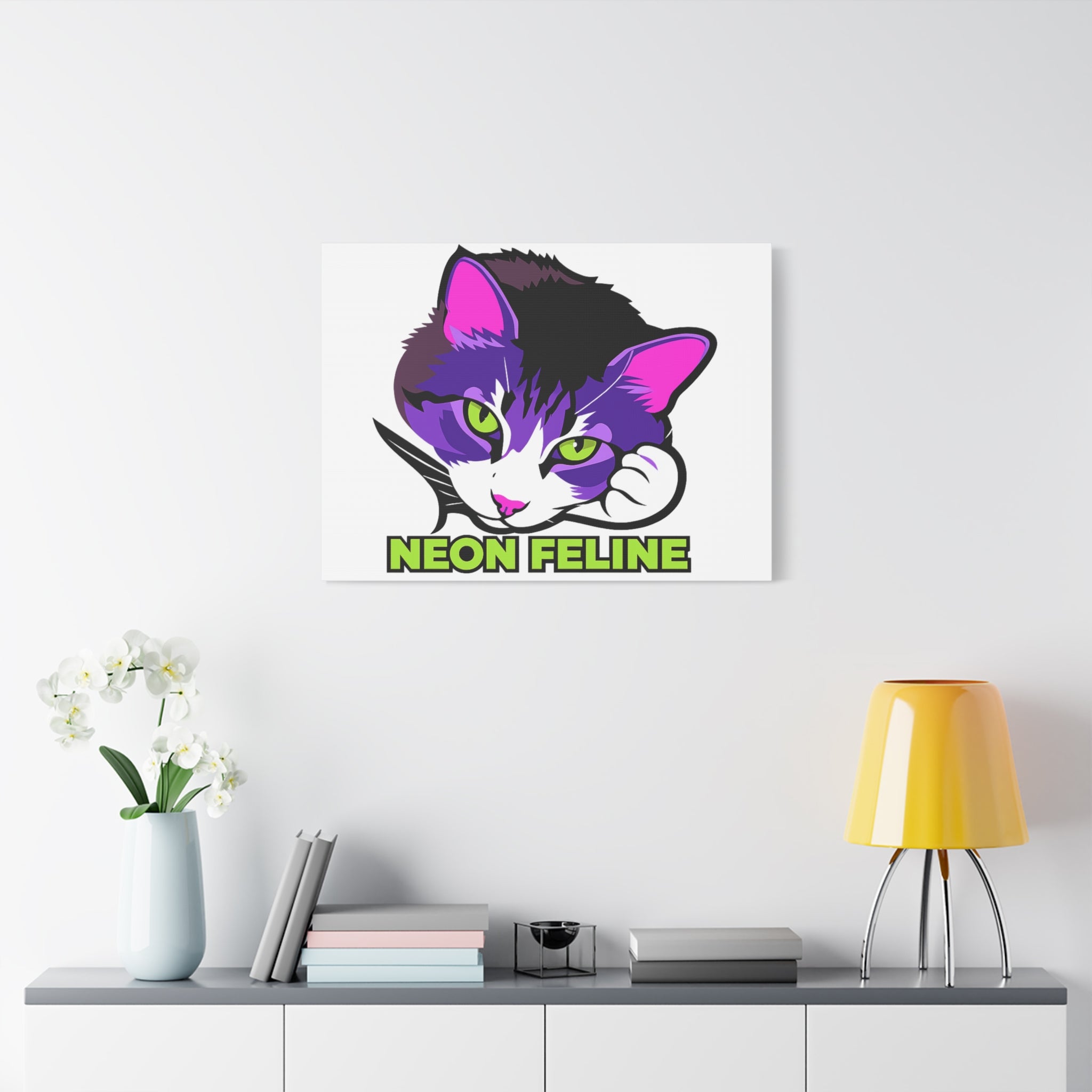 Neon Feline Cat Canvas Print | Bold Purple Pink Cat Wall Art | Cat Lover Gift