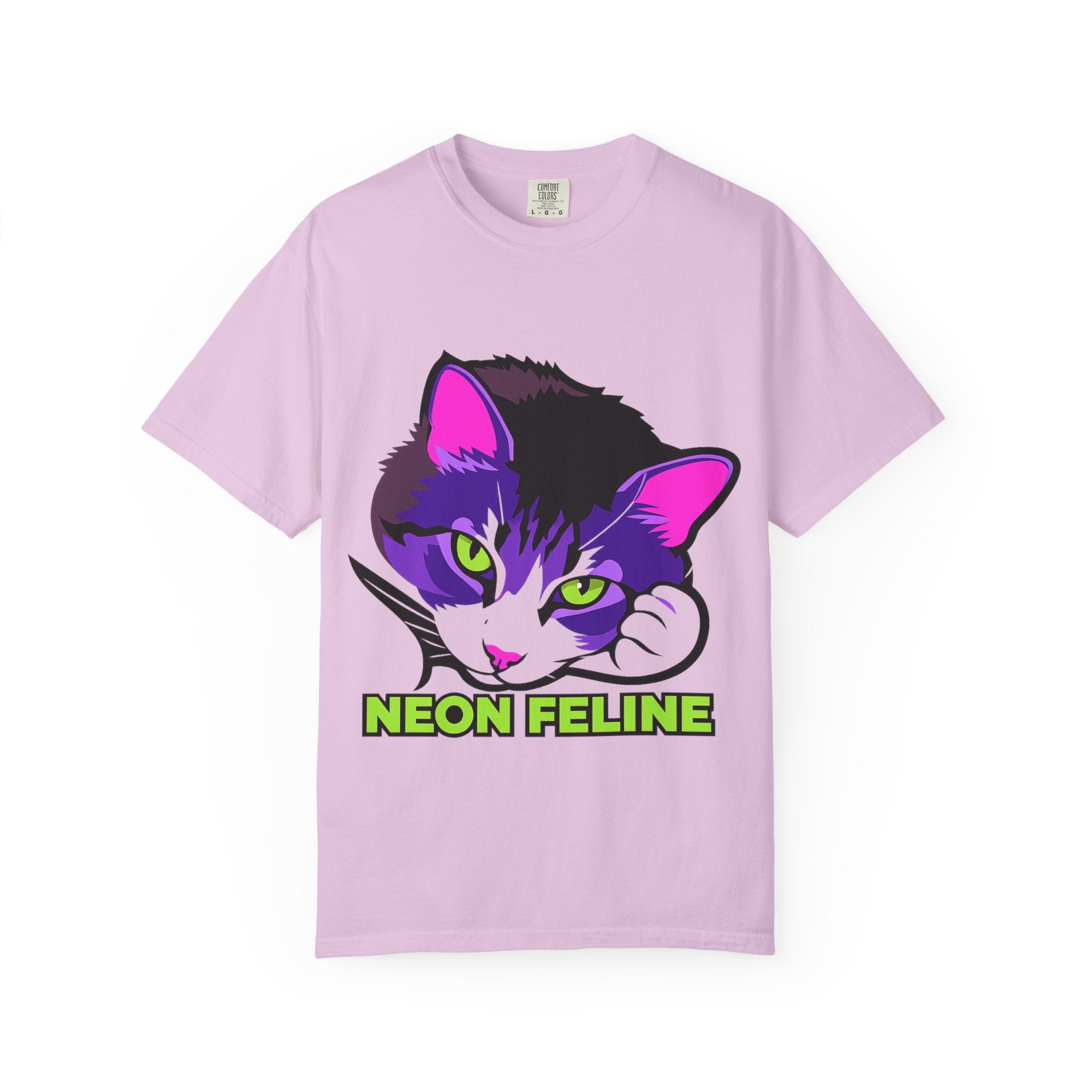 Neon Feline | Lulu Cat Face Comfort Colors Tee | Bold Neon Cat Graphic Shirt | Cat Lover Gift