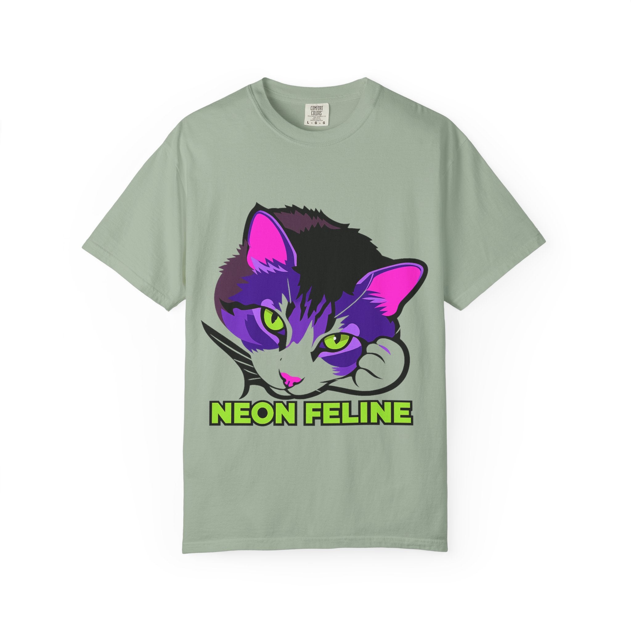 Neon Feline | Lulu Cat Face Comfort Colors Tee | Bold Neon Cat Graphic Shirt | Cat Lover Gift