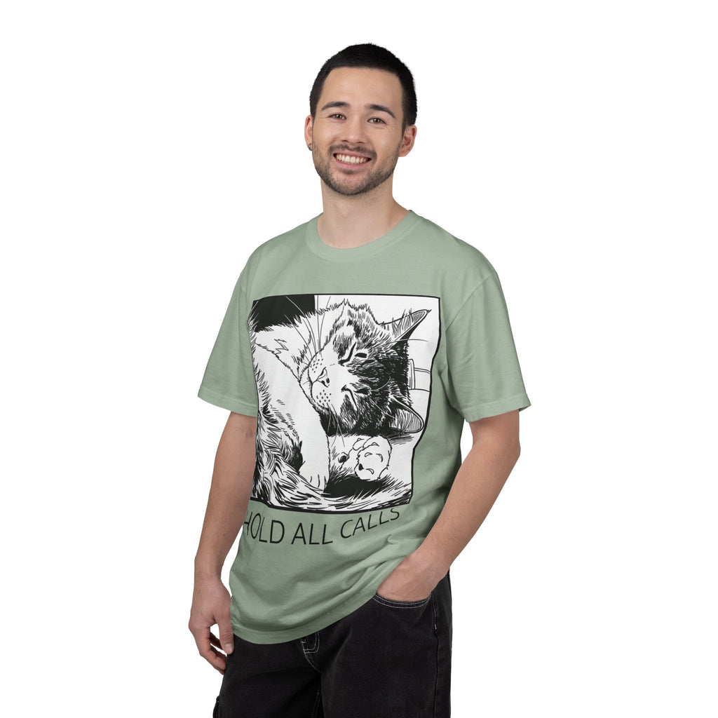 Hold All Calls Sleeping Cat Tee | Funny Cat Comfort Colors Shirt | Cat Lover Gift | Sarcastic Cat Mom Tee
