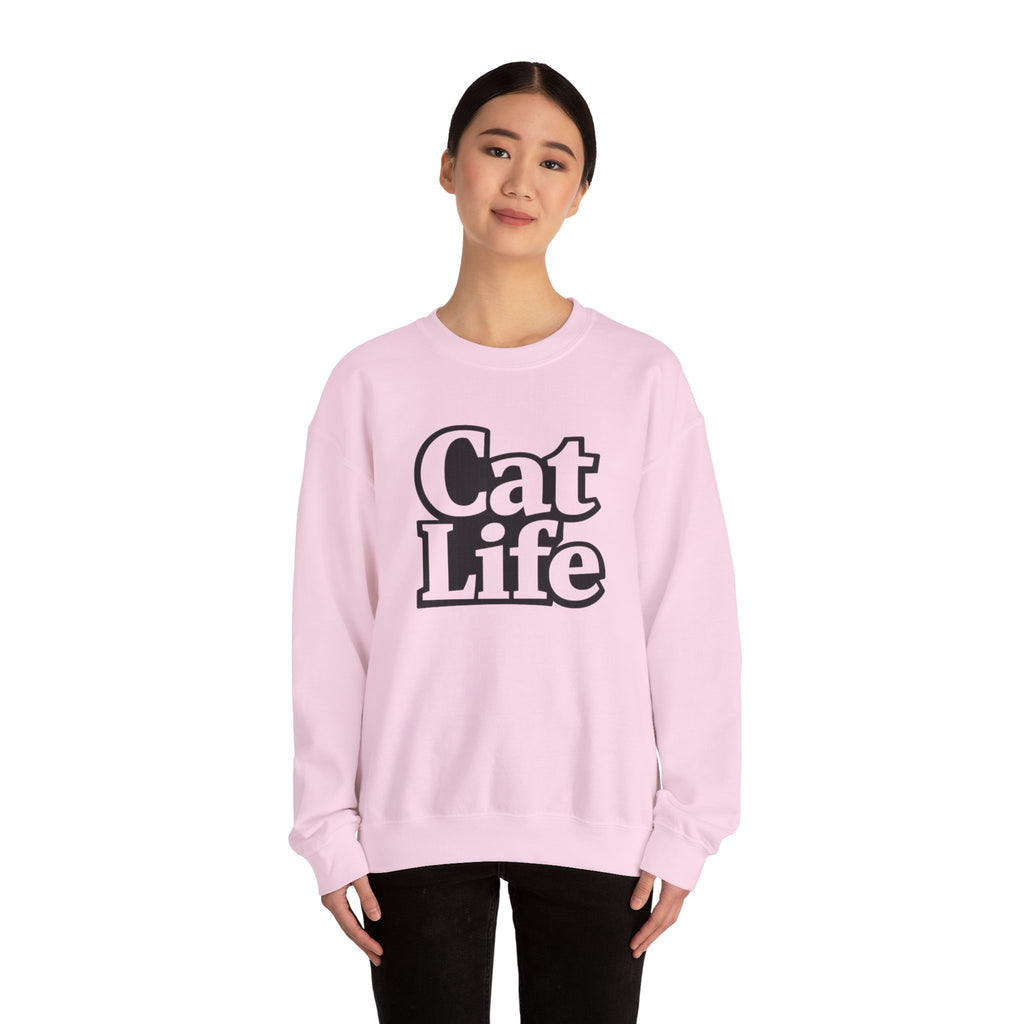 Cat Life Crewneck Sweatshirt | Retro Bold Text, Cat Lover Apparel
