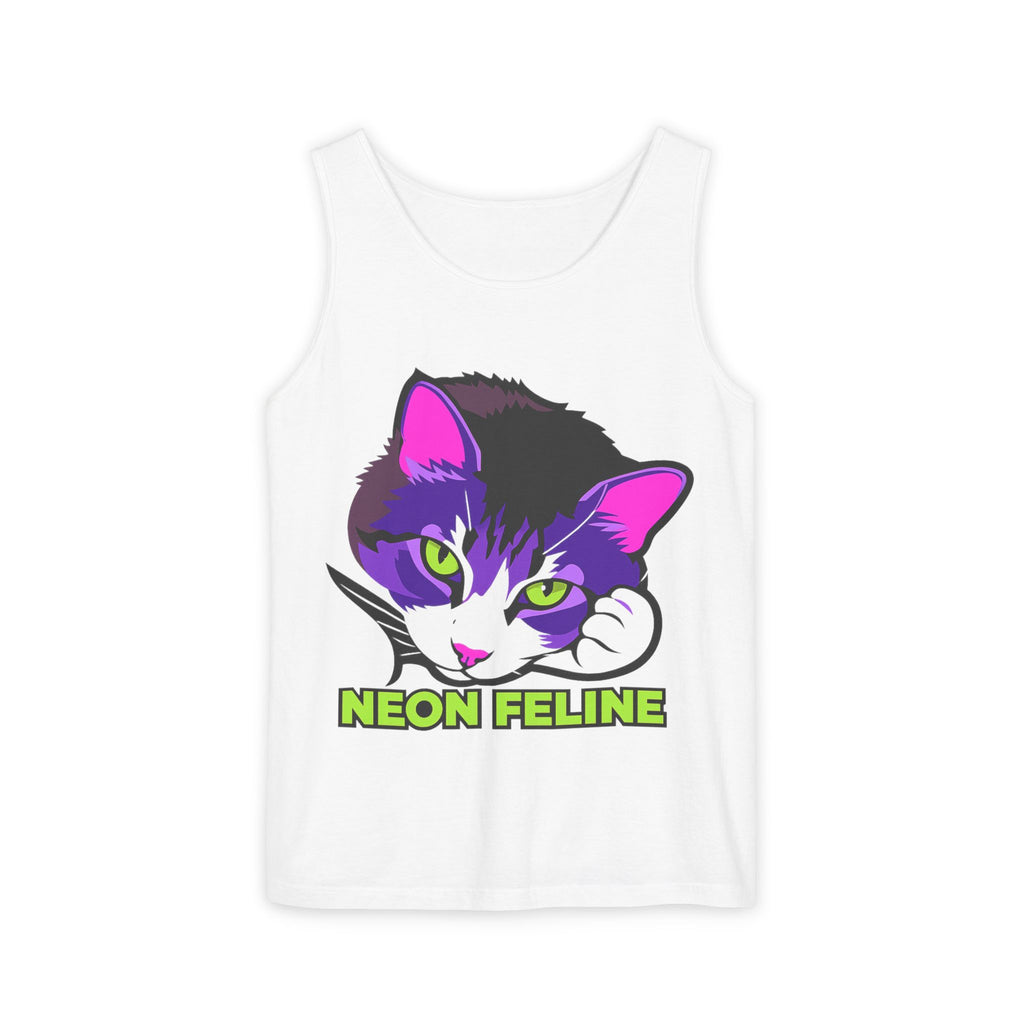 Neon Feline | Lulu Cat Face Tank | Bold Pop Art Cat Graphic | Comfort Colors Tank Top | Cat Lover Gift