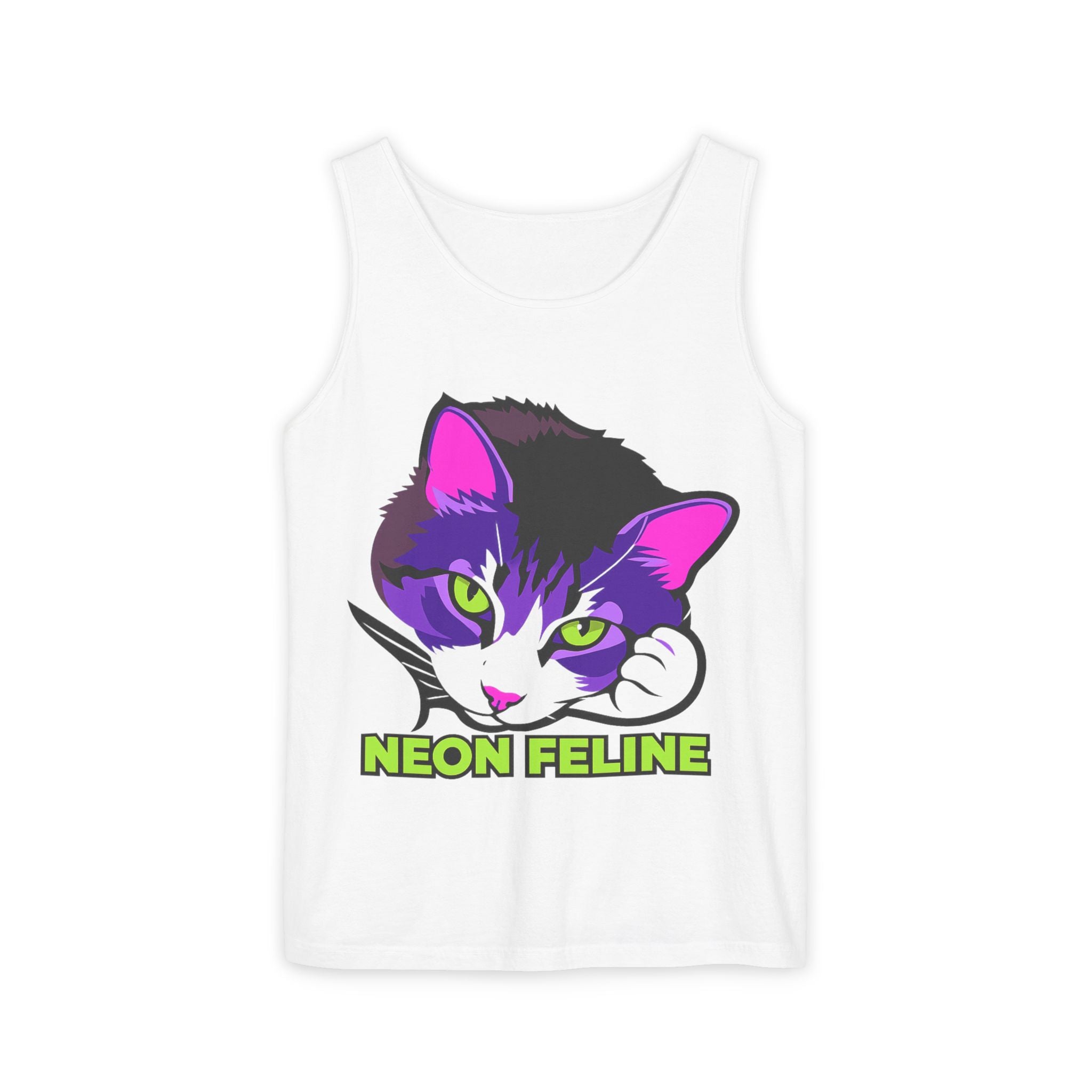 Neon Feline | Lulu Cat Face Tank | Bold Pop Art Cat Graphic | Comfort Colors Tank Top | Cat Lover Gift