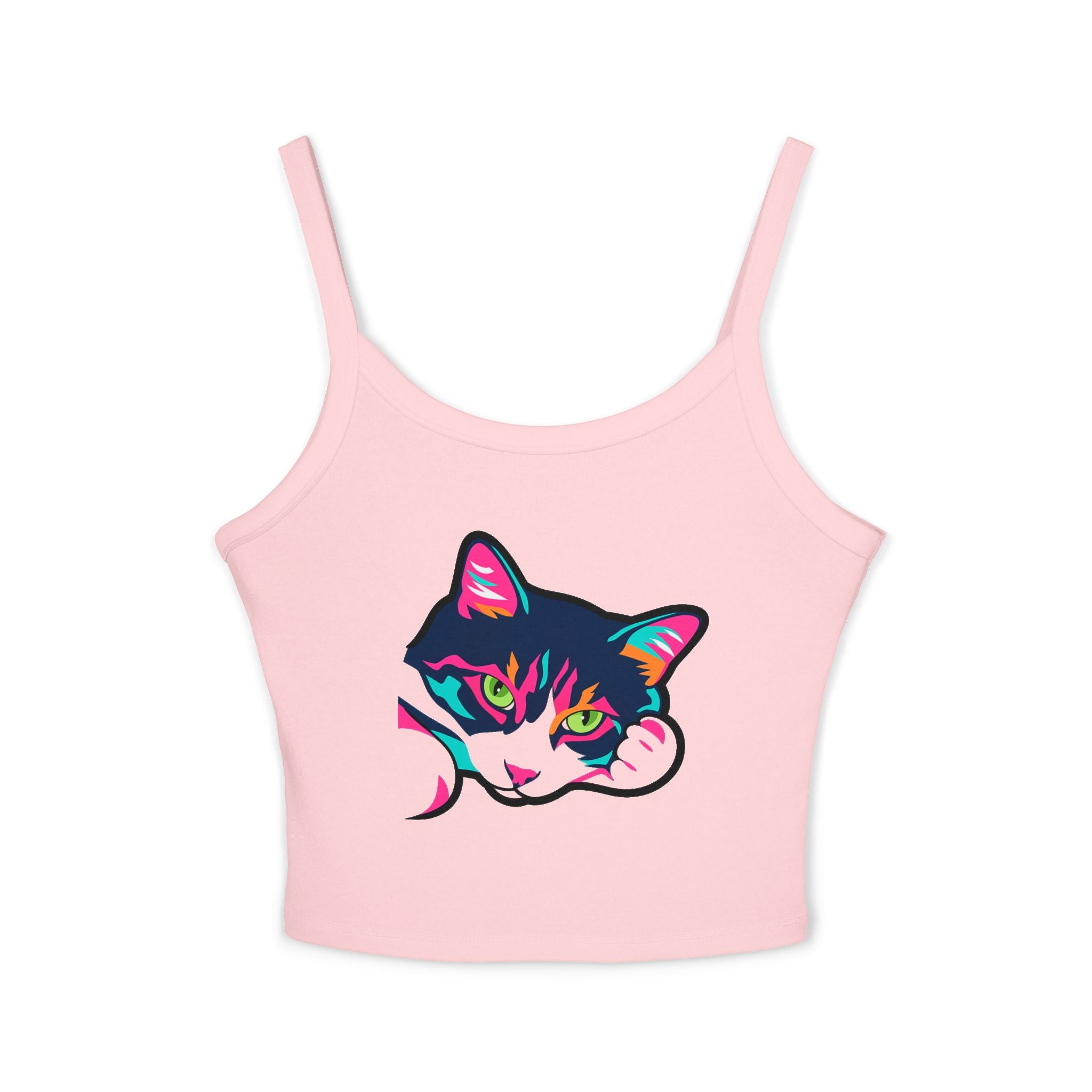 Neon Cat Face Tank Top | Bold Pink Teal Cat Graphic | Cat Lover Gift