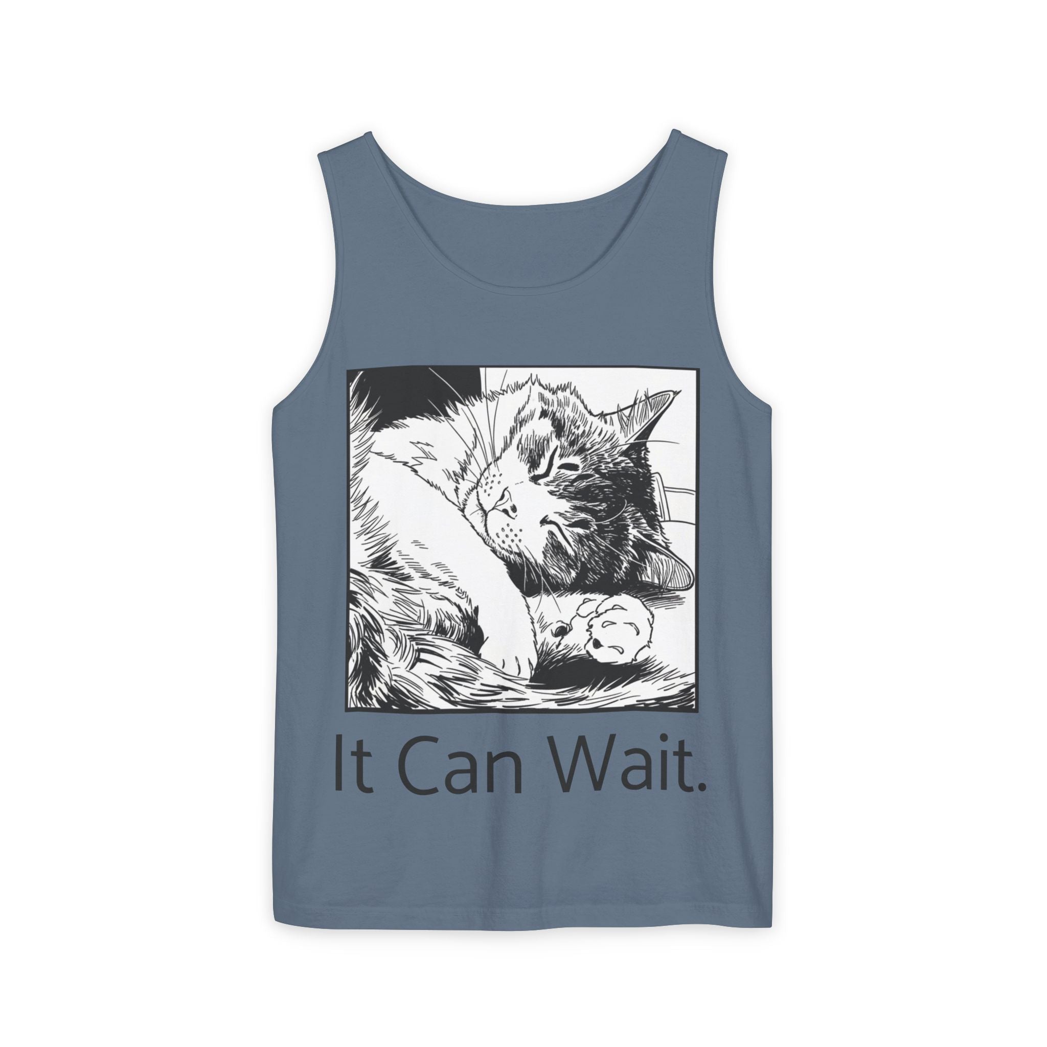 It Can Wait | Sleeping Cat Tank Top | Funny Cat Comfort Colors Tank | Sarcastic Cat Lover Gift