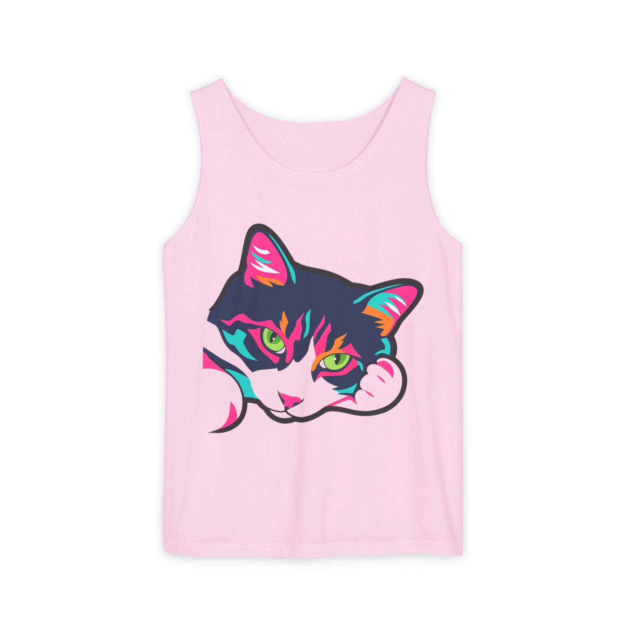 Neon Lulu Cat Face Tank | Bold Pop Art Cat Graphic | Comfort Colors Tank Top | Cat Lover Gift