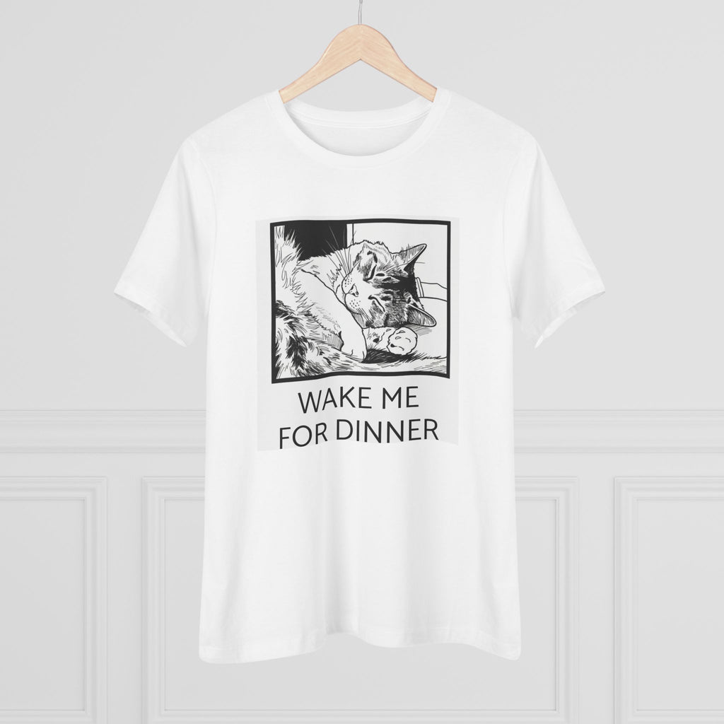 Sleeping Cat Illustration Wake Me For Dinner Tee | Cat Lover Shirt