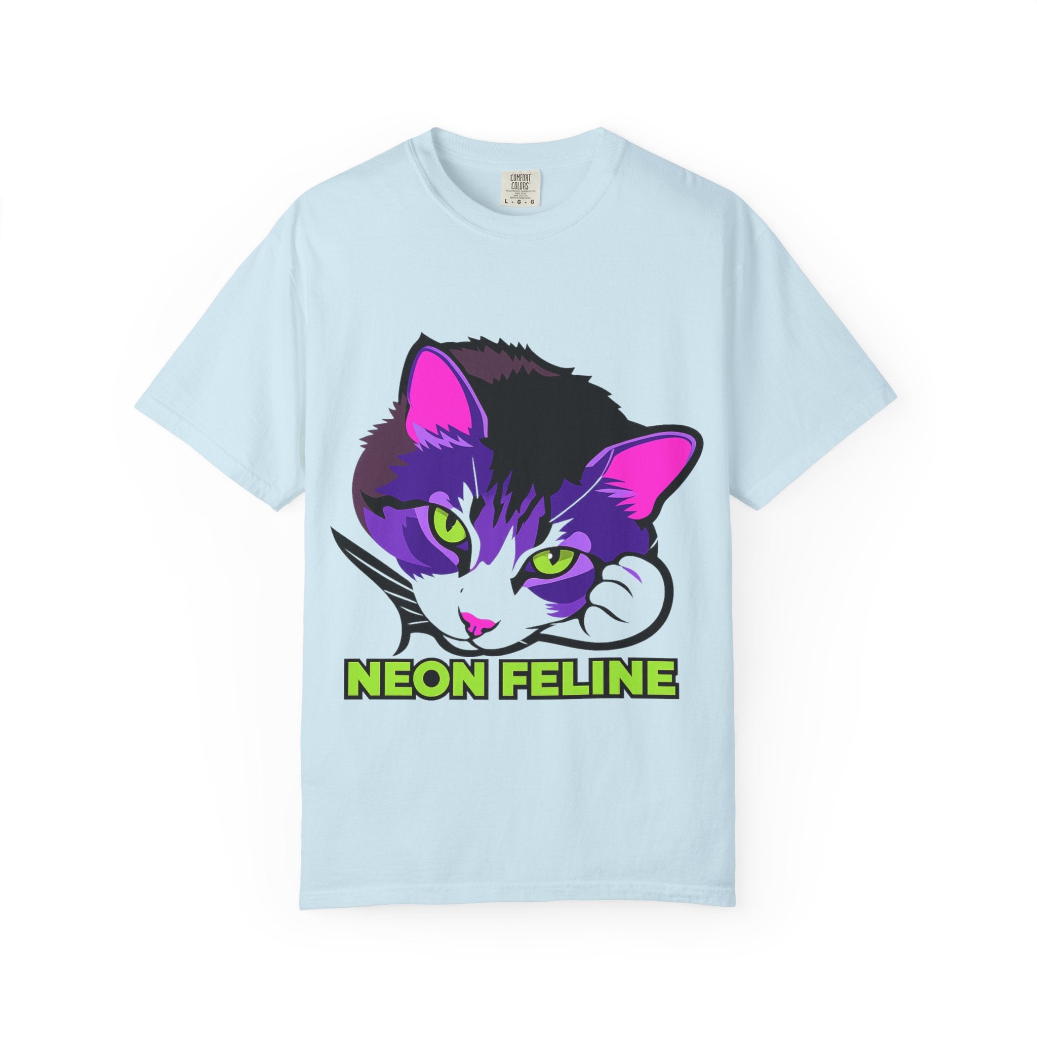 Neon Feline | Lulu Cat Face Comfort Colors Tee | Bold Neon Cat Graphic Shirt | Cat Lover Gift