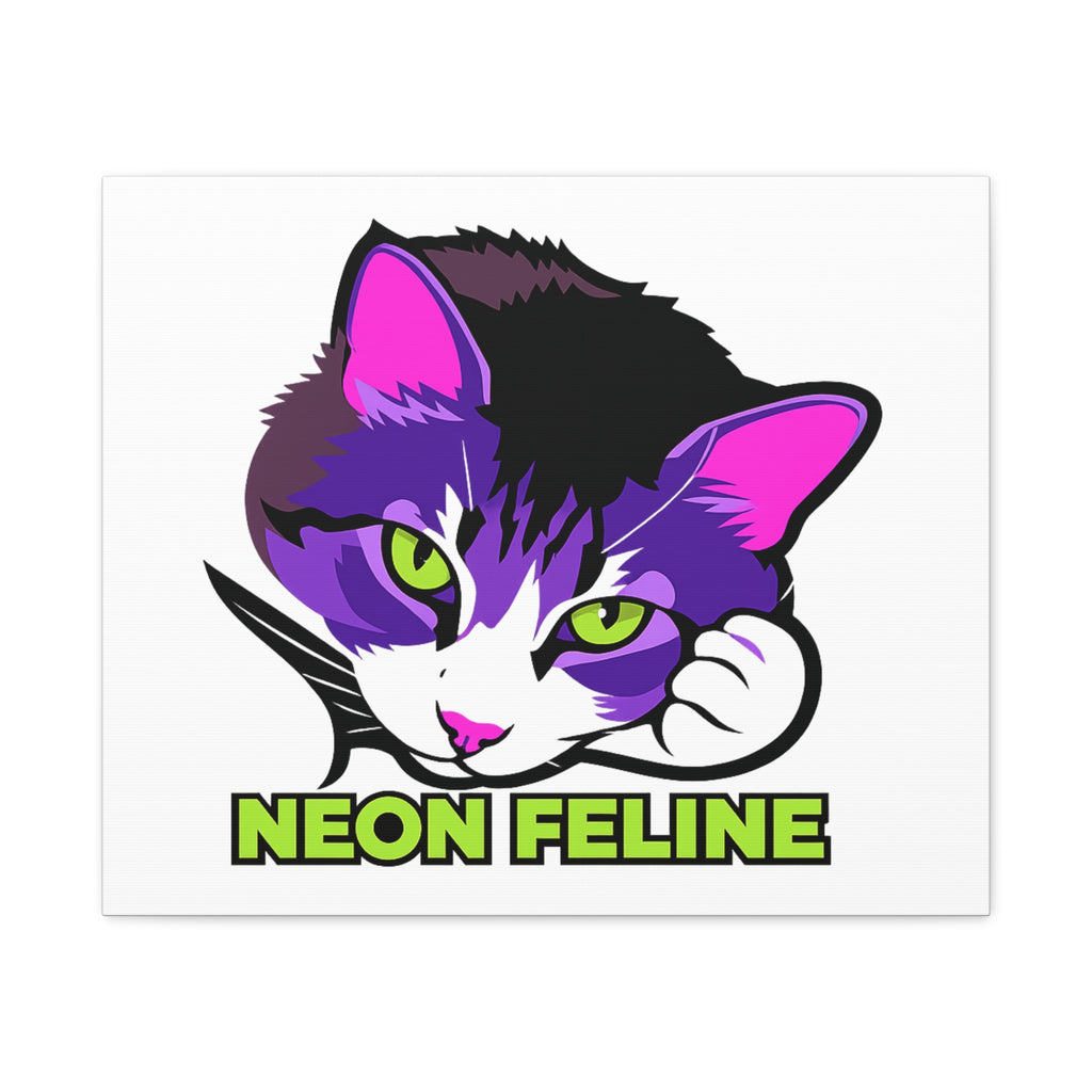 Neon Feline Cat Canvas Print | Bold Purple Pink Cat Wall Art | Cat Lover Gift