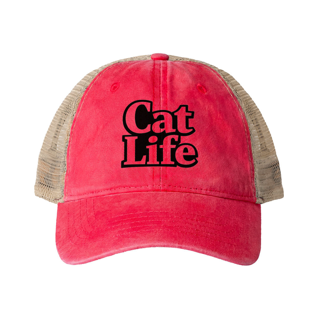 Cat Life - Mesh Back Ponytail Cap | Washed Cotton Twill | Snapback | Cat Mom Hat - Women's Washed Mesh-Back Cap