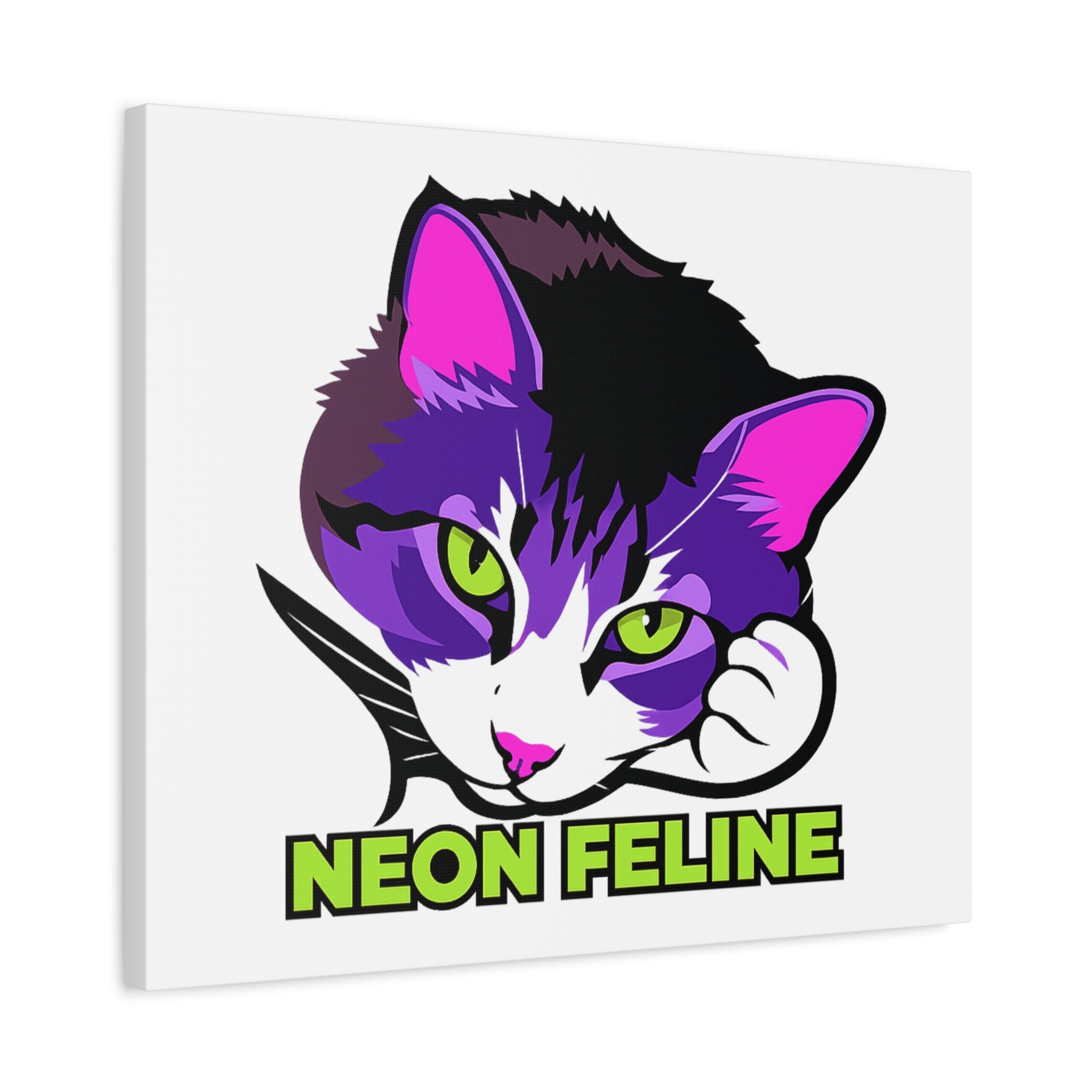 Neon Feline Cat Canvas Print | Bold Purple Pink Cat Wall Art | Cat Lover Gift