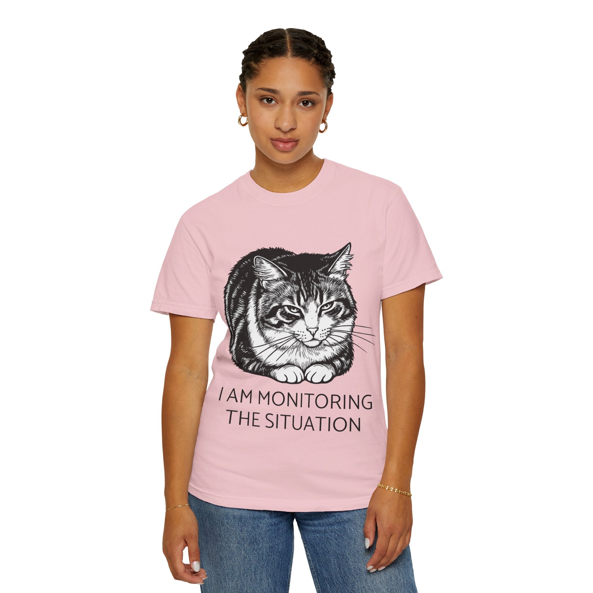 I Am Monitoring the Situation | Lulu Cat Loaf Comfort Colors Tee | Funny Cat Lover Shirt | Sarcastic Cat Gift