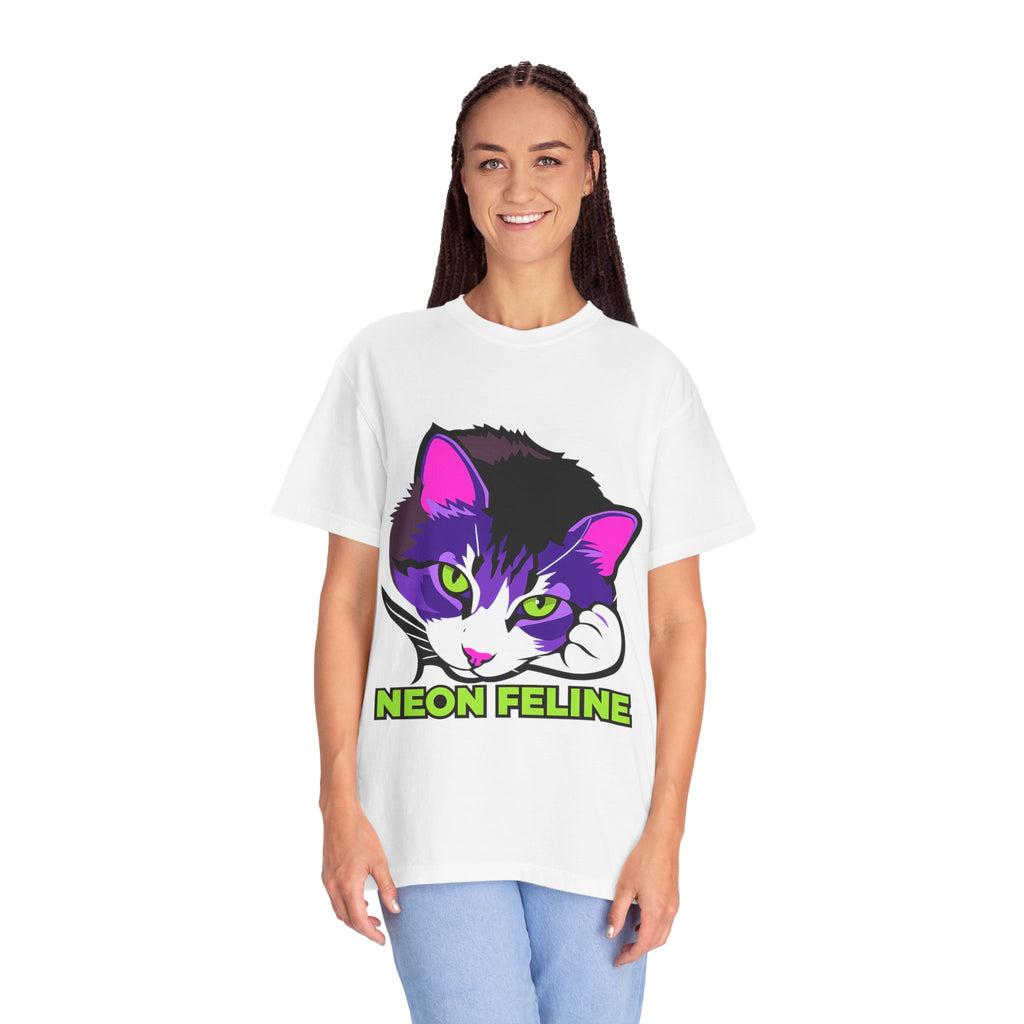 Neon Feline | Lulu Cat Face Comfort Colors Tee | Bold Neon Cat Graphic Shirt | Cat Lover Gift