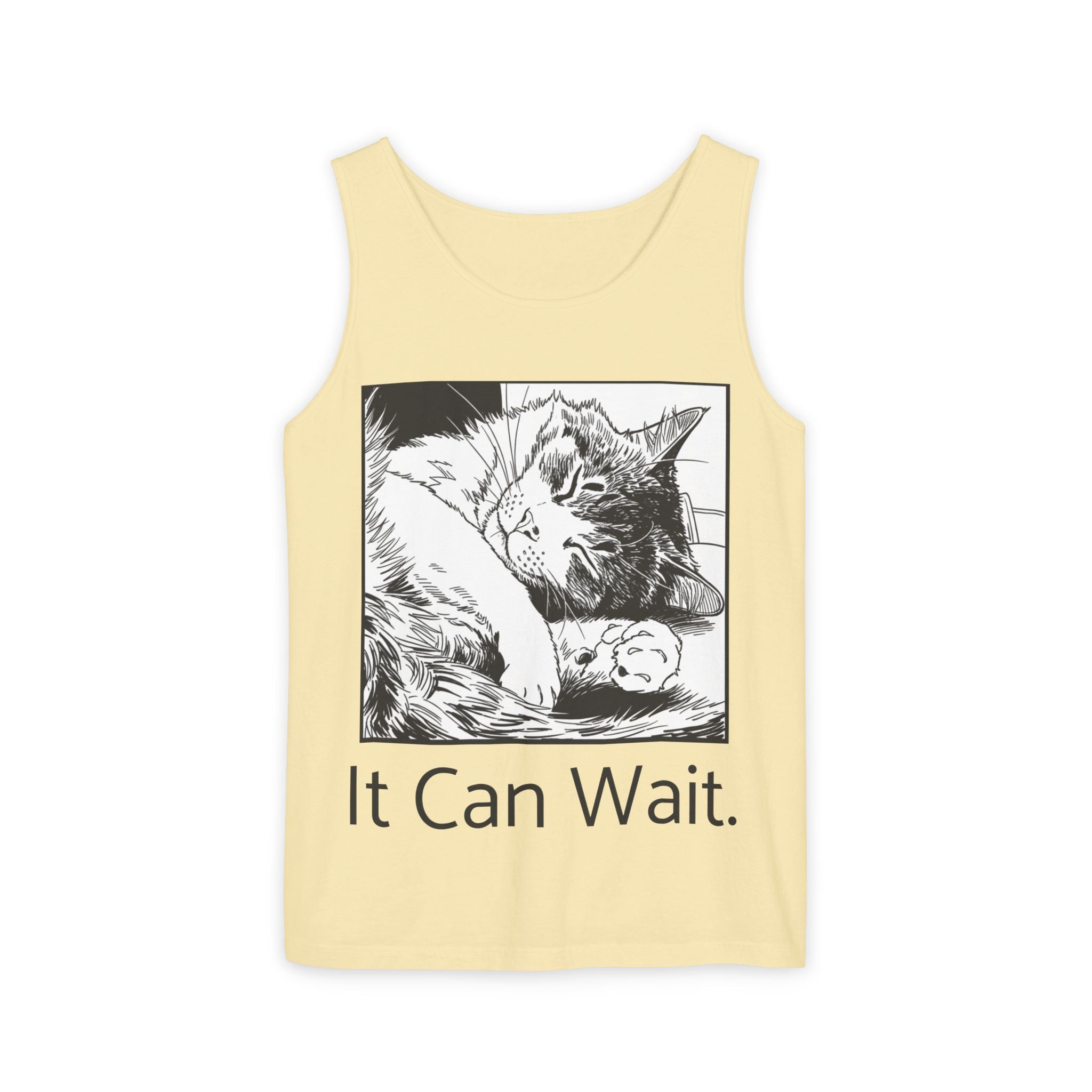 It Can Wait | Sleeping Cat Tank Top | Funny Cat Comfort Colors Tank | Sarcastic Cat Lover Gift