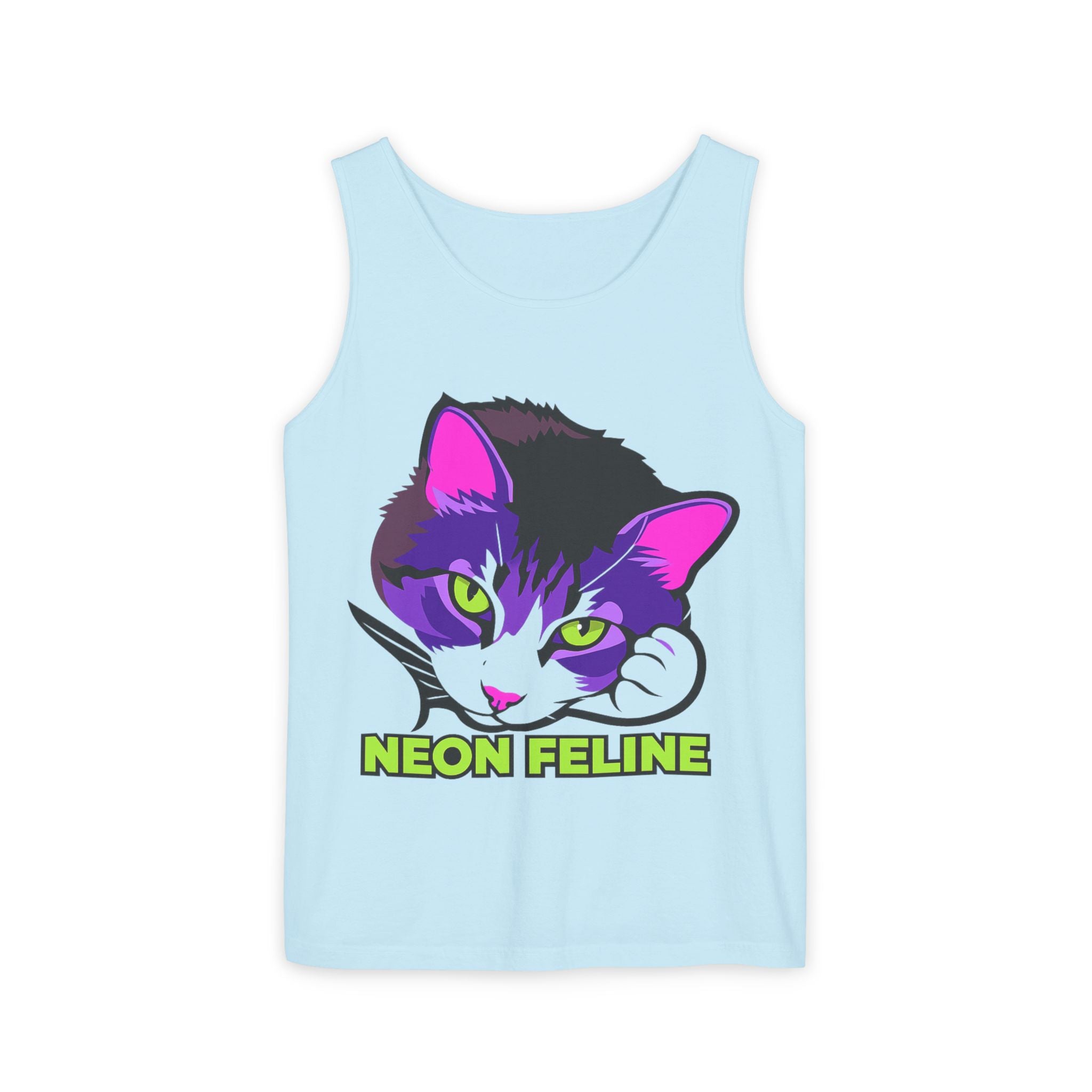 Neon Feline | Lulu Cat Face Tank | Bold Pop Art Cat Graphic | Comfort Colors Tank Top | Cat Lover Gift