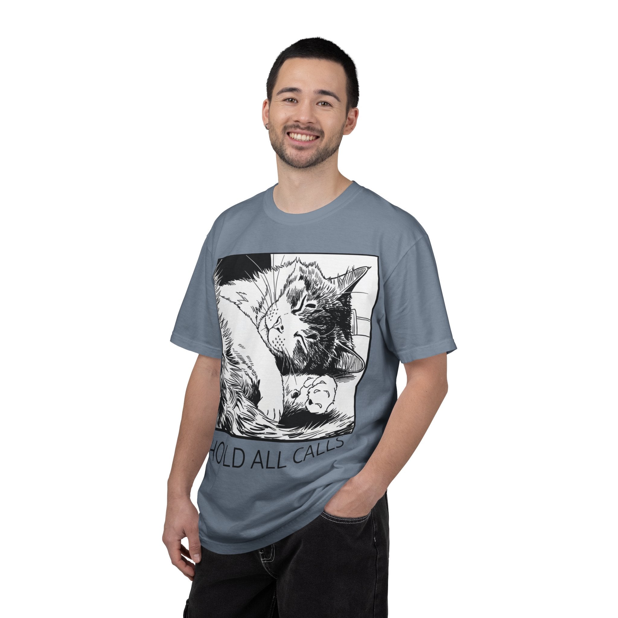 Hold All Calls Sleeping Cat Tee | Funny Cat Comfort Colors Shirt | Cat Lover Gift | Sarcastic Cat Mom Tee