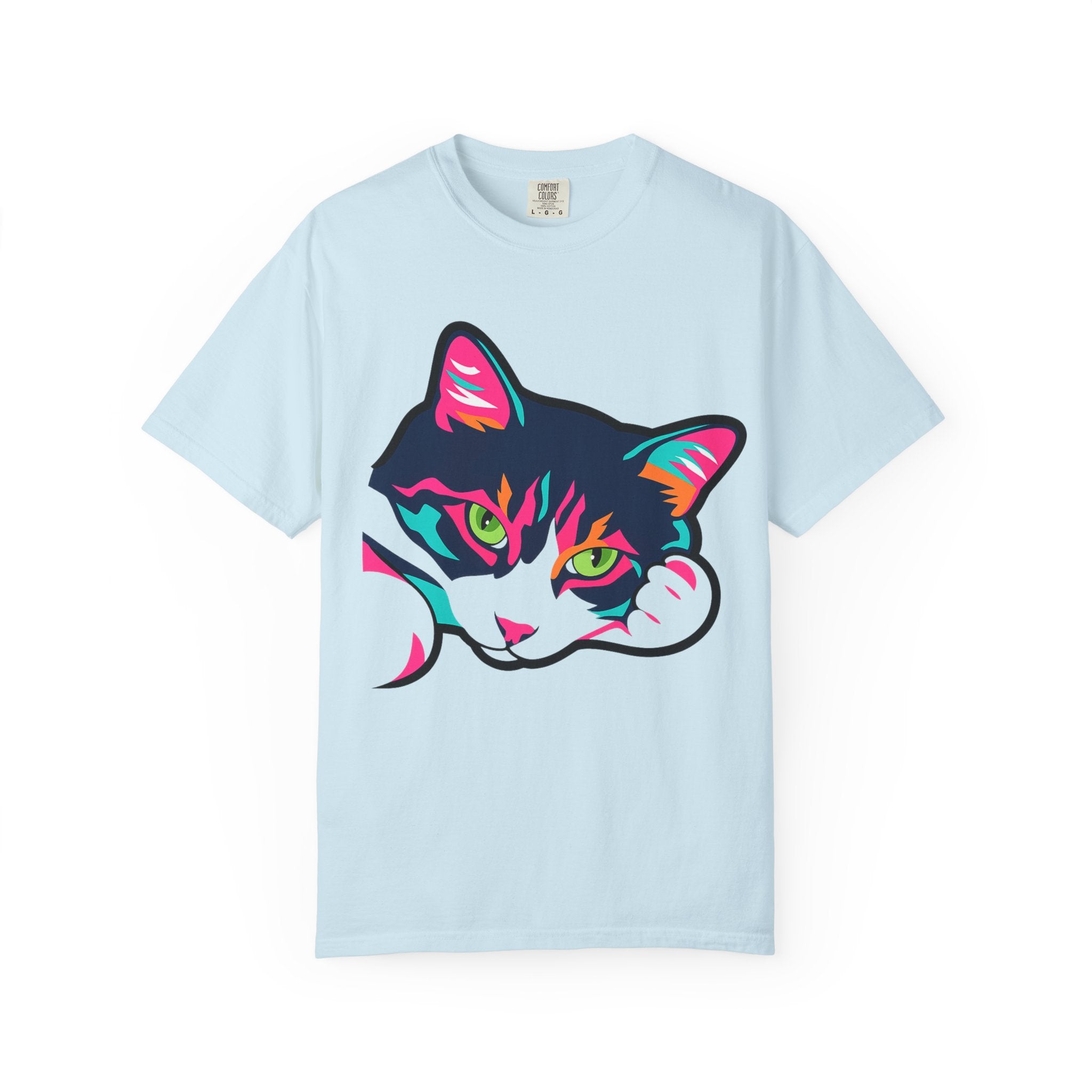 Neon Lulu Cat Face Tee | Bold Pop Art Cat Graphic | Comfort Colors Cat Lover Shirt