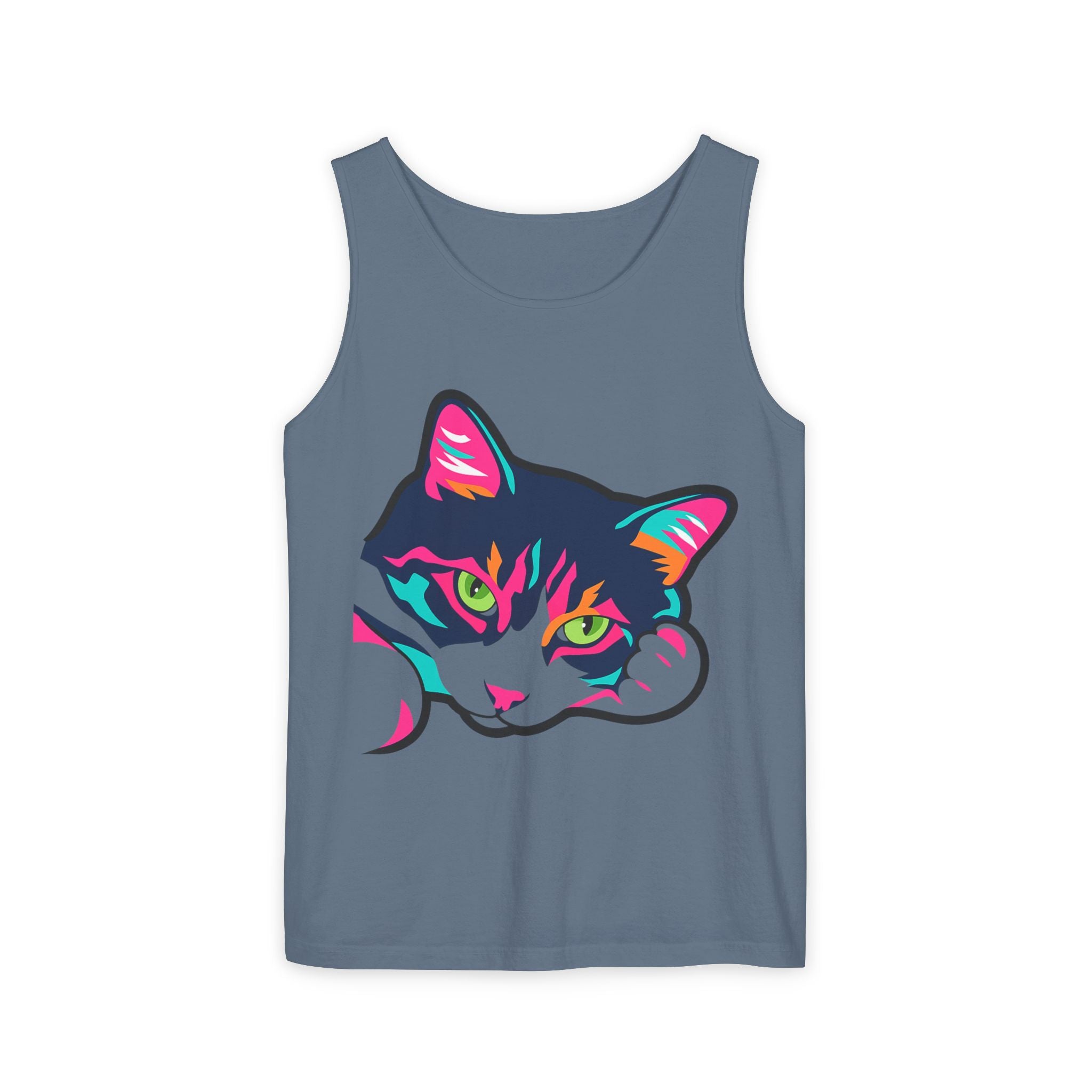 Neon Lulu Cat Face Tank | Bold Pop Art Cat Graphic | Comfort Colors Tank Top | Cat Lover Gift
