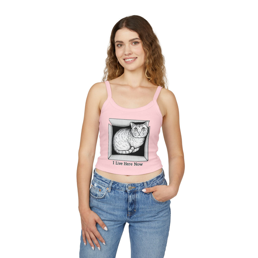 I Live Here Now Cat in Box Tank Top | Funny Floyd Illustration | Cat Lover Gift