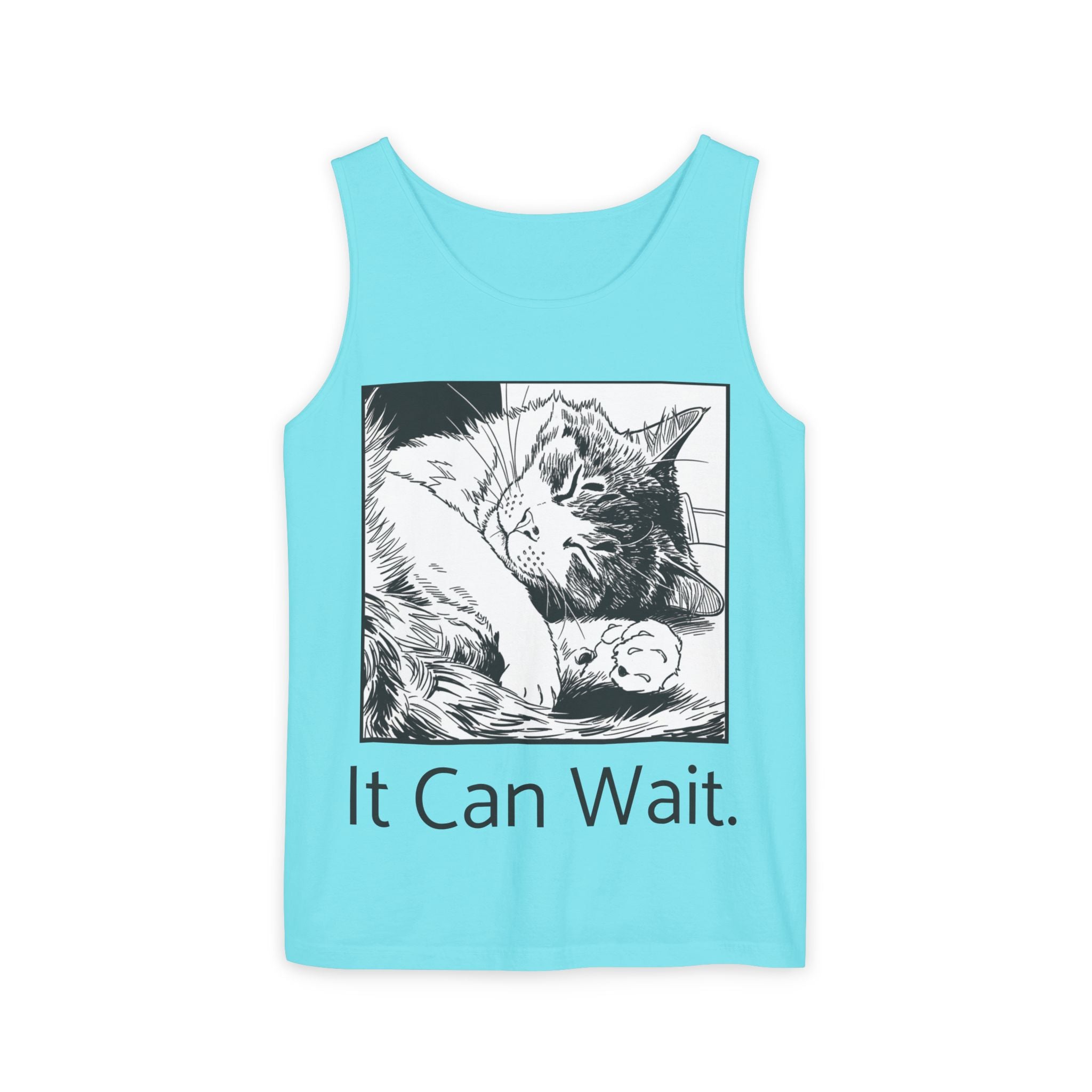 It Can Wait | Sleeping Cat Tank Top | Funny Cat Comfort Colors Tank | Sarcastic Cat Lover Gift