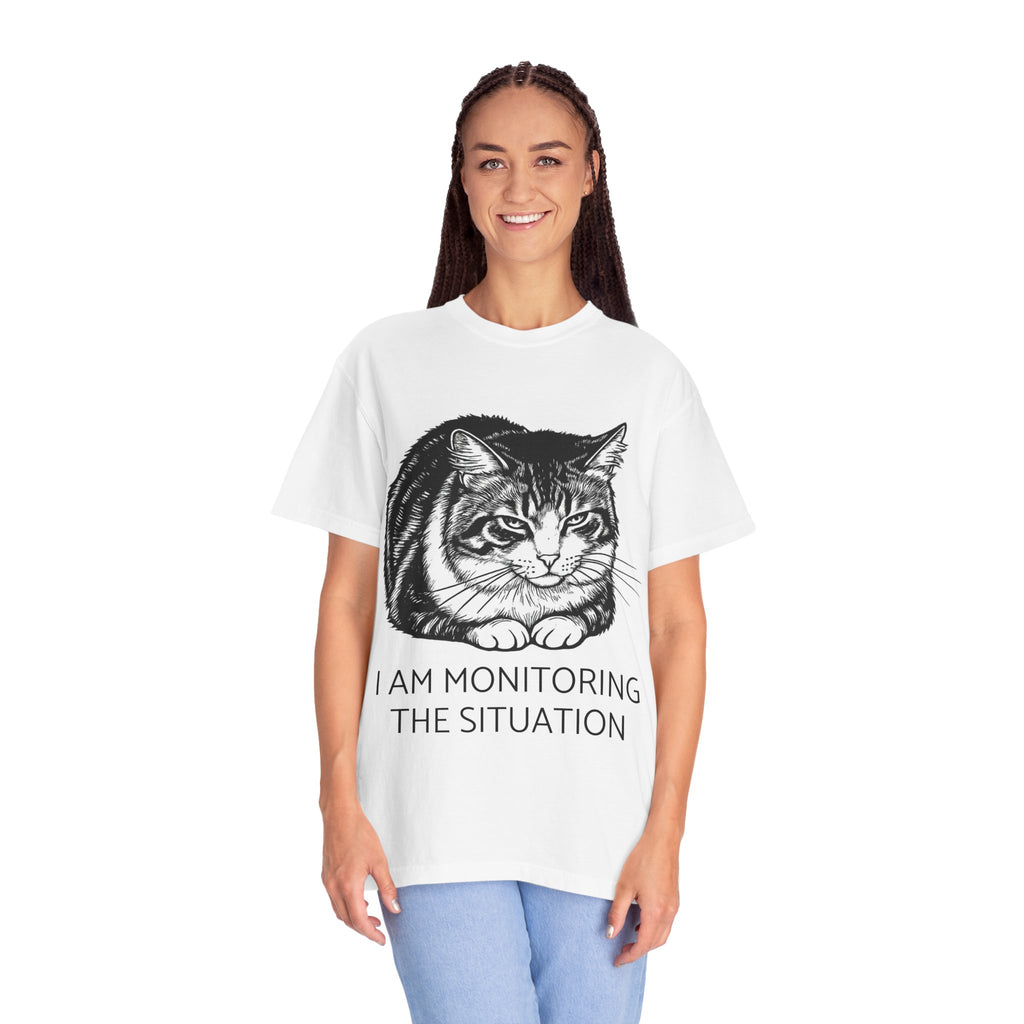 I Am Monitoring the Situation | Lulu Cat Loaf Comfort Colors Tee | Funny Cat Lover Shirt | Sarcastic Cat Gift