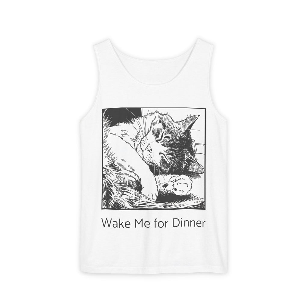 Wake Me For Dinner | Sleeping Lulu Cat Tank | Funny Cat Comfort Colors Tank Top | Cat Lover Gift
