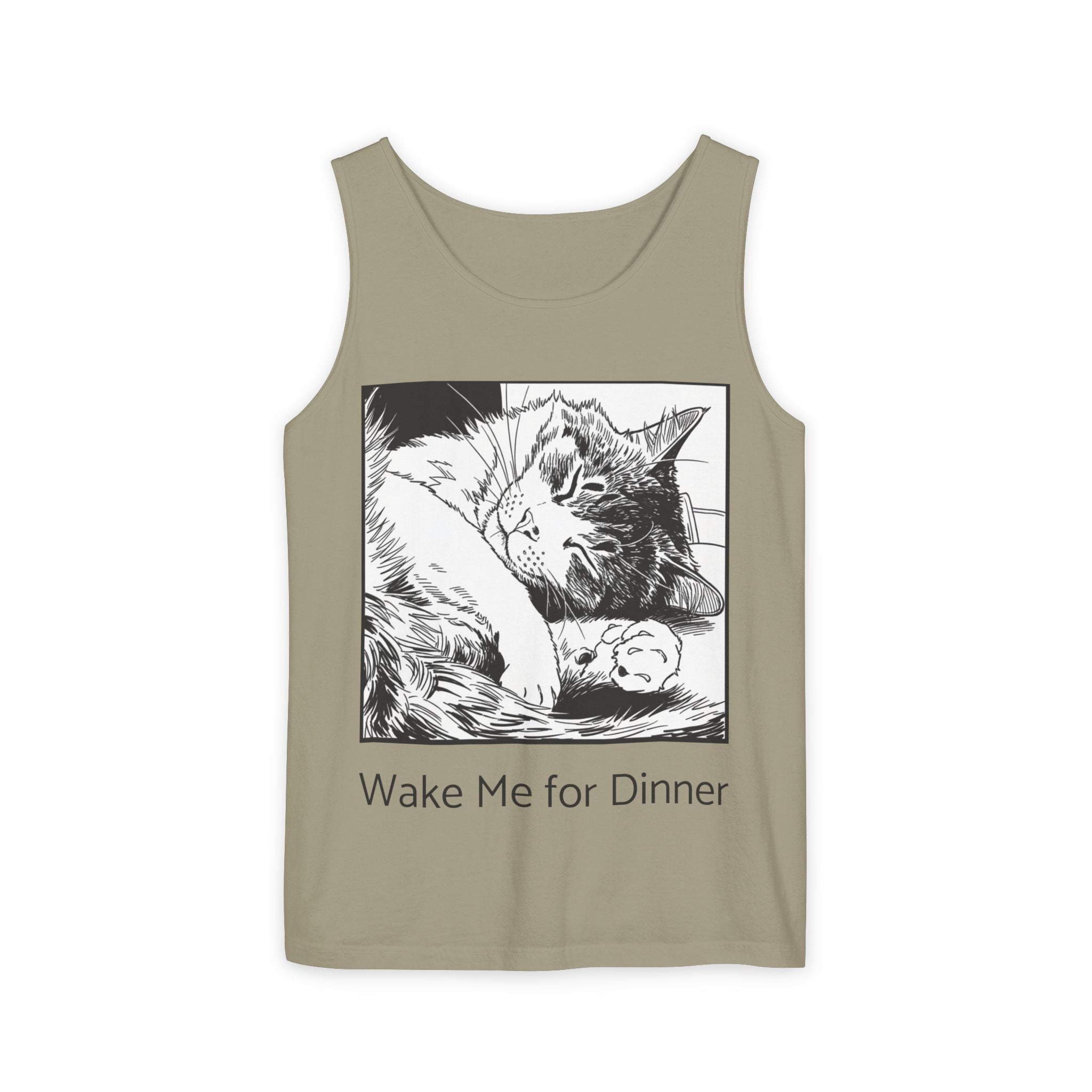 Wake Me For Dinner | Sleeping Lulu Cat Tank | Funny Cat Comfort Colors Tank Top | Cat Lover Gift